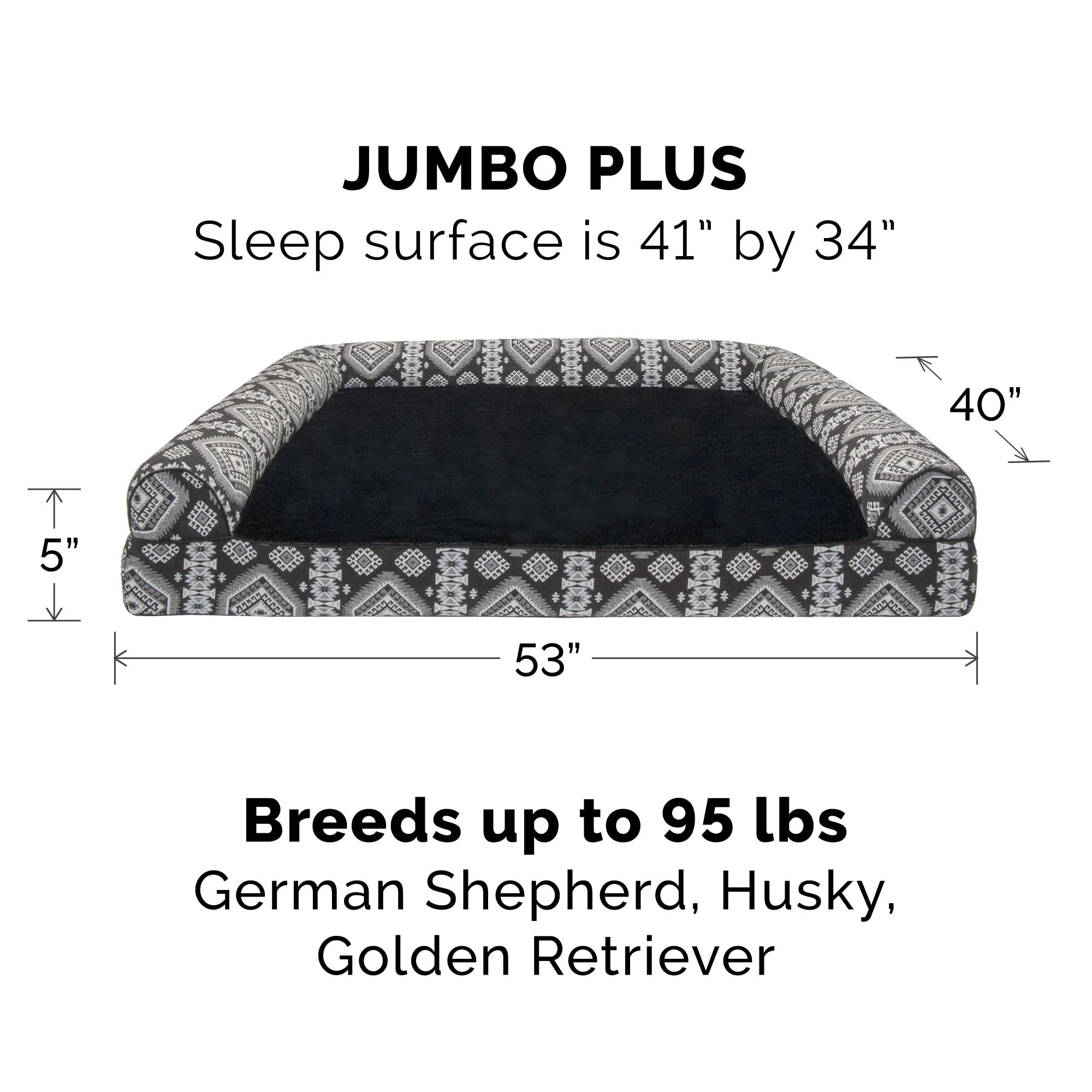 Furhaven Replacement Dog Bed Cover Plush & Southwest Kilim D  Cor Sofa-Style, Machine Washable - Black Medallion, Jumbo Plus (Xx