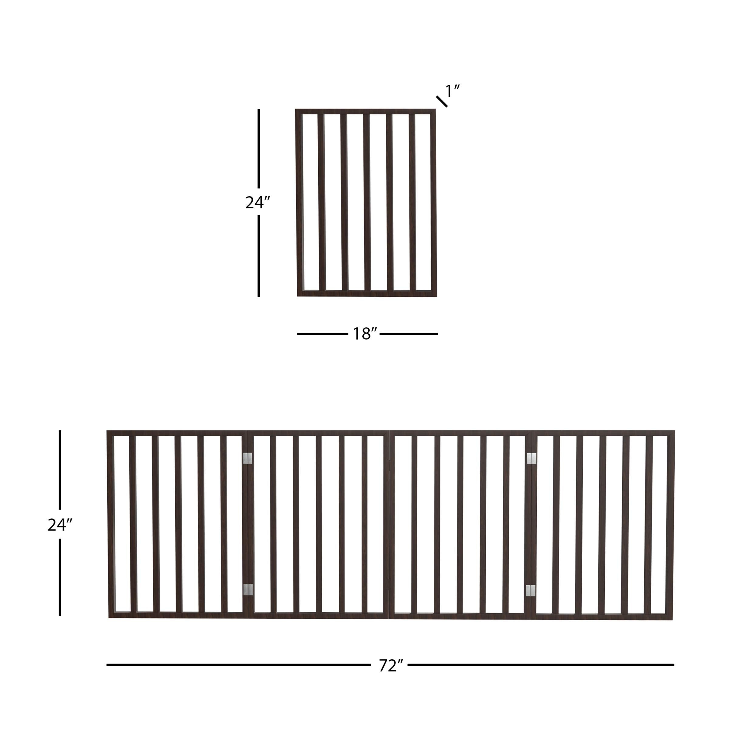 Pet Gate - 4-Panel Indoor Foldable Dog Fence For Stairs, Hallways Or Doorways - 72X24-Inch Retractable Wood Freestanding Dog Gates By Petmaker (Brown)