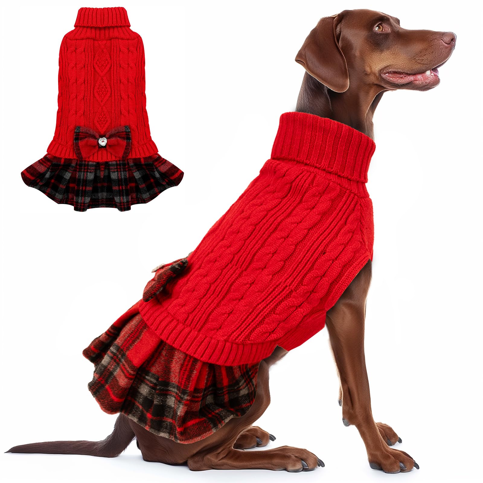 KYEESE Dog Christmas Pullover Turtleneck Sweater Dress - Comfy Soft Medium Large Size for Warm Dog Clothes
