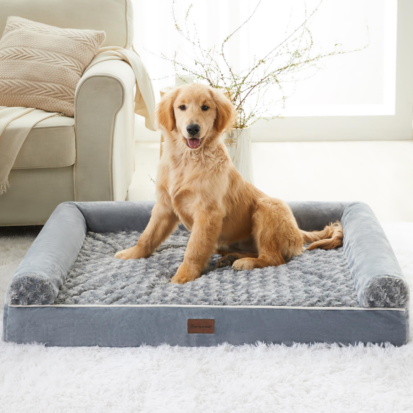 BFPETHOME XL Dog Bed, Waterproof Orthopedic Dog Beds for Extra Large Dogs, Jumber Dog Bed with Washble Cover & Non-Skid Bottom,