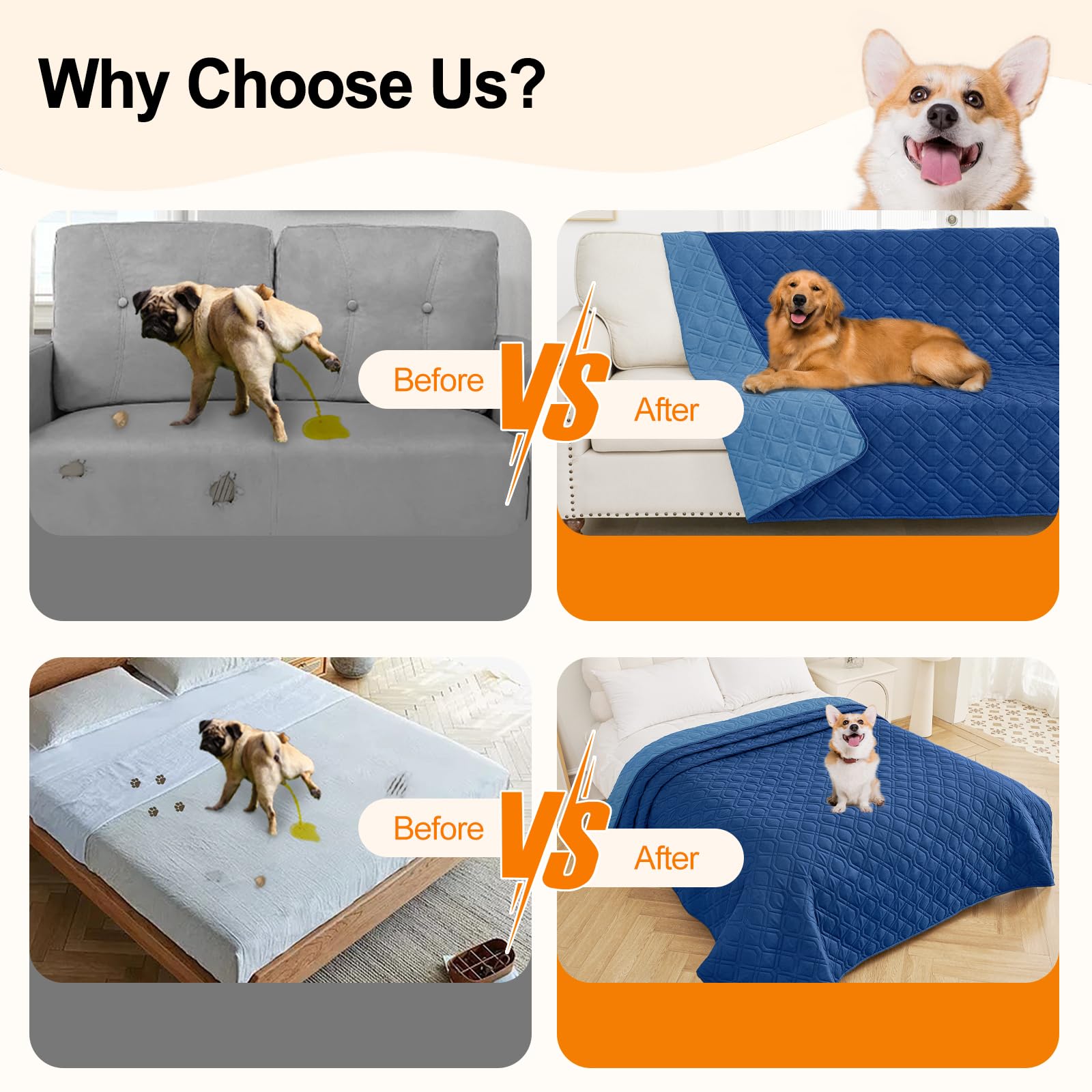 Smiry Waterproof Dog Blanket, 62X82 Inch Soft Pet Bed Cover Reversible, Washable Sofa Couch Furniture Protector For Small Medium
