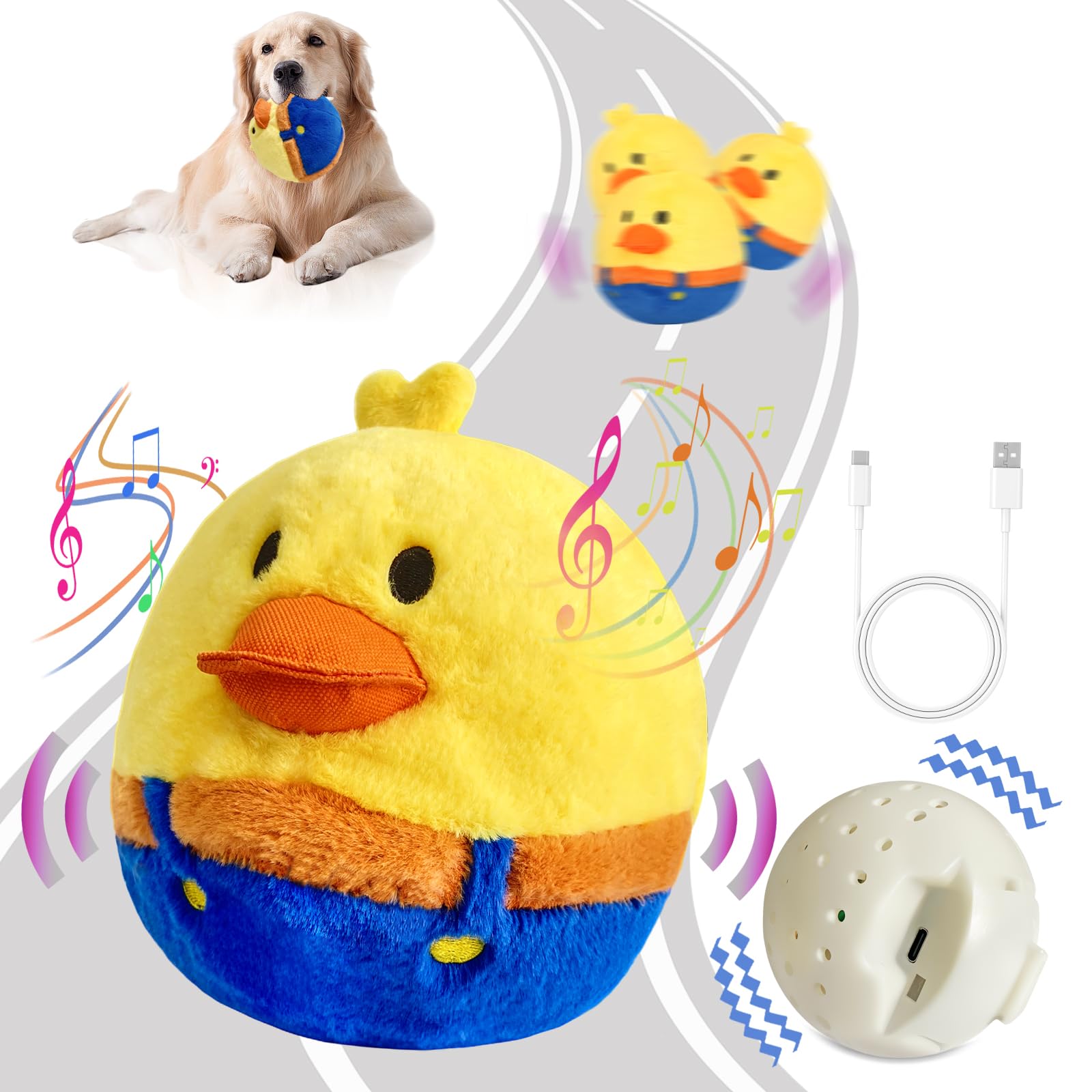 Rechargeable Interactive Moving Dog Toys, Automatic Crazy Jumping Duck For Boredom, Attractive Squeaky Plush Duck Covers A Talki