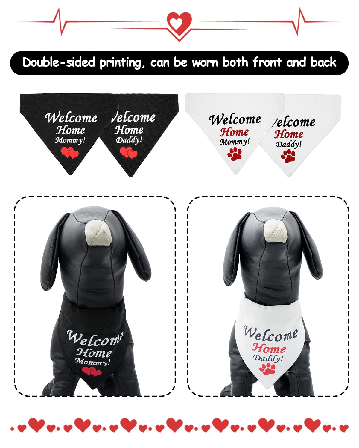 Pet Show 2 Pack Welcome Home Daddy Mommy Dog Bandanas For Medium Large Dogs Reversible Slip On Bibs White Black Washable Scarf S