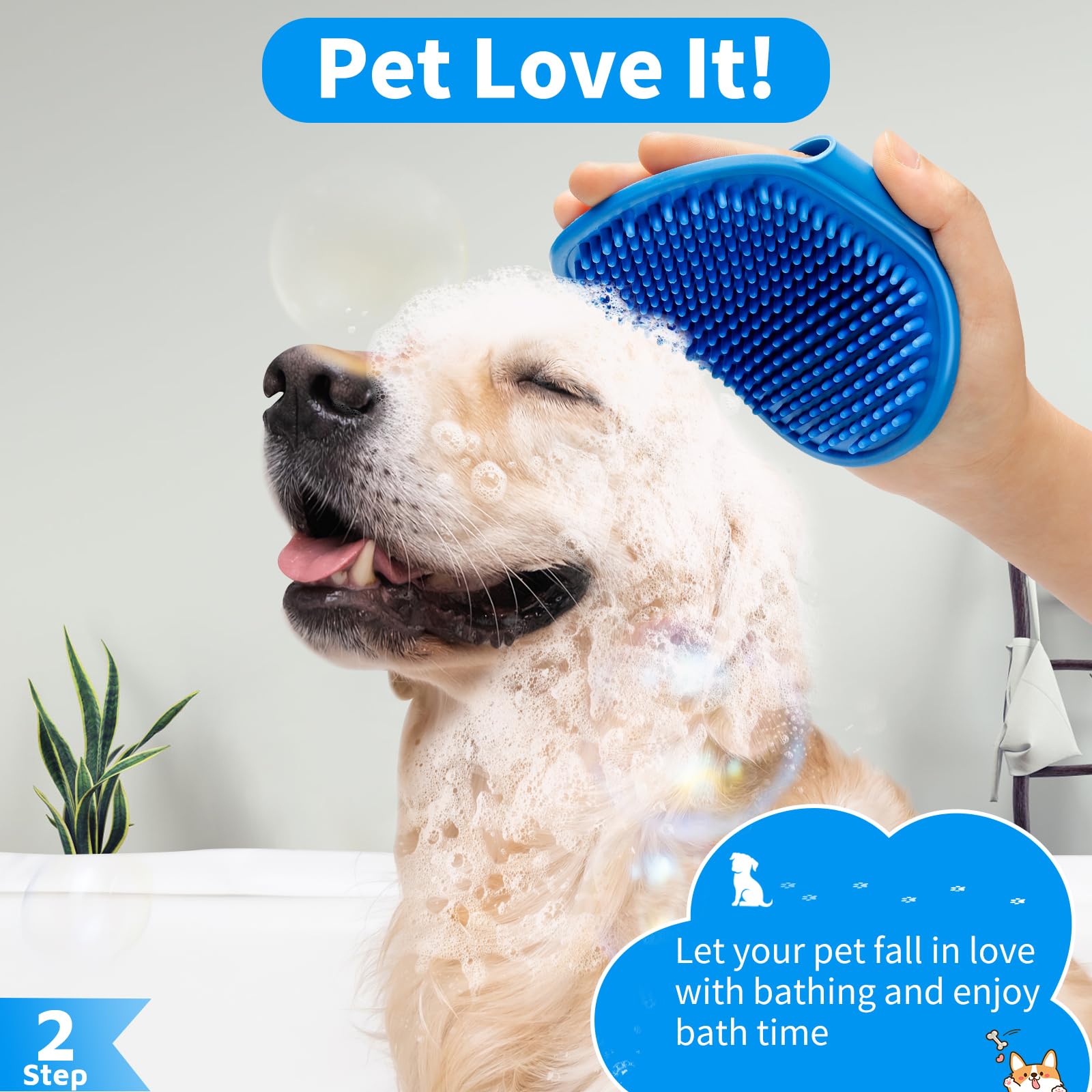 Comotech 3PCS Dog Bath Brush  Dog Shampoo brush  Dog Scrubber for Bath  Dog/Grooming/Washing Brush Scrubber with Adjustable Ring
