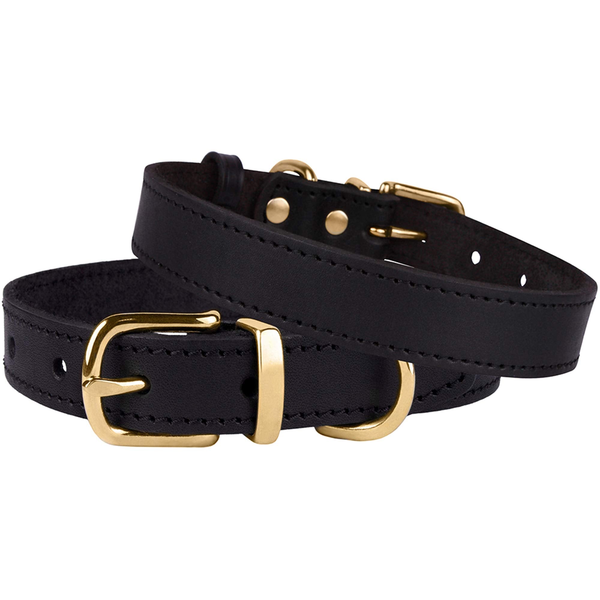 Bronzedog Leather Dog Collar With Metal Buckle Durable Basic Pet Collars For Small Medium Large Dogs (19-21 Inch (Pack Of 1), Black & Gold Buckle)