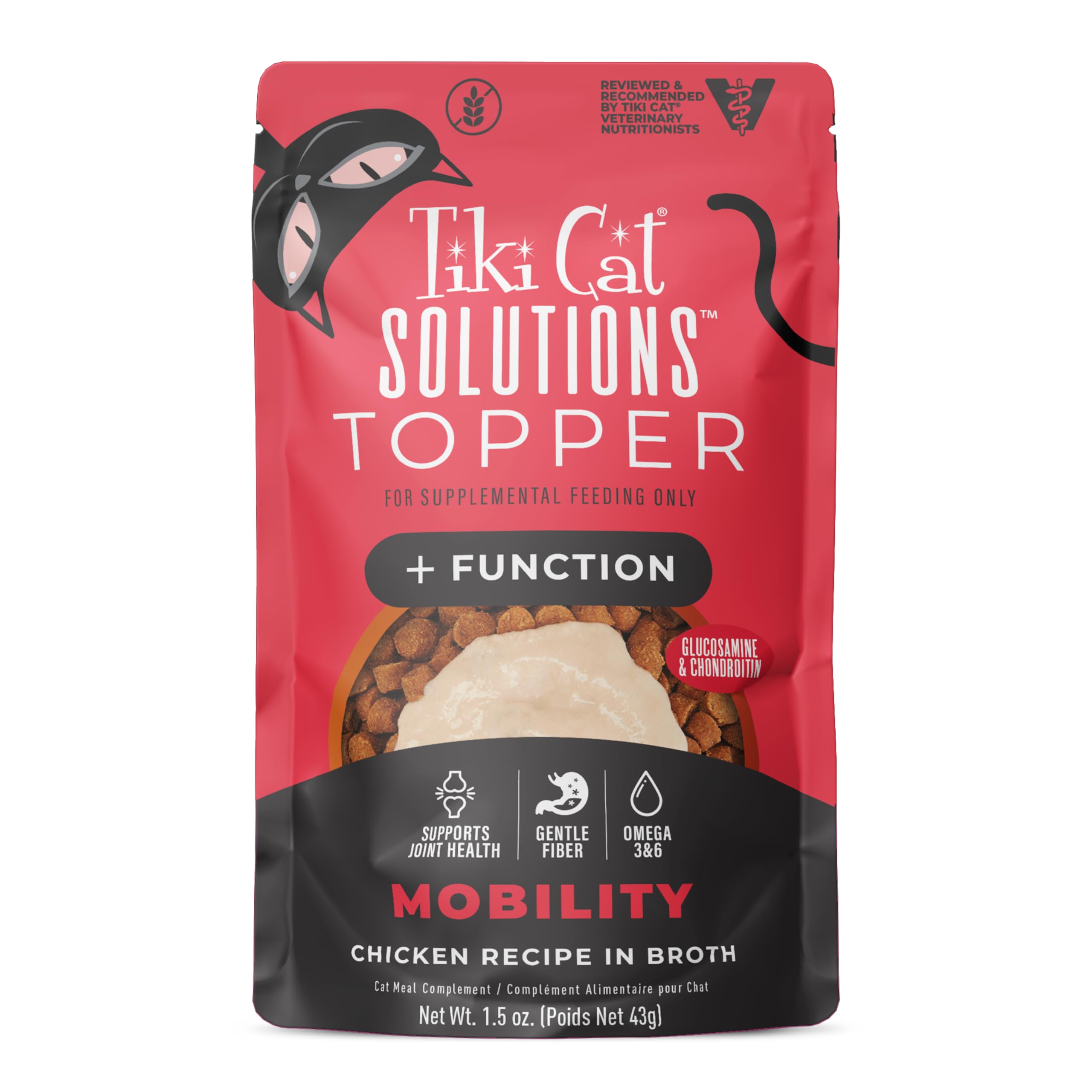 Tiki Cat Solutions Topper, Mobility, Chicken Recipe in Broth, 1.5 oz. Pouch (12 Pack)
