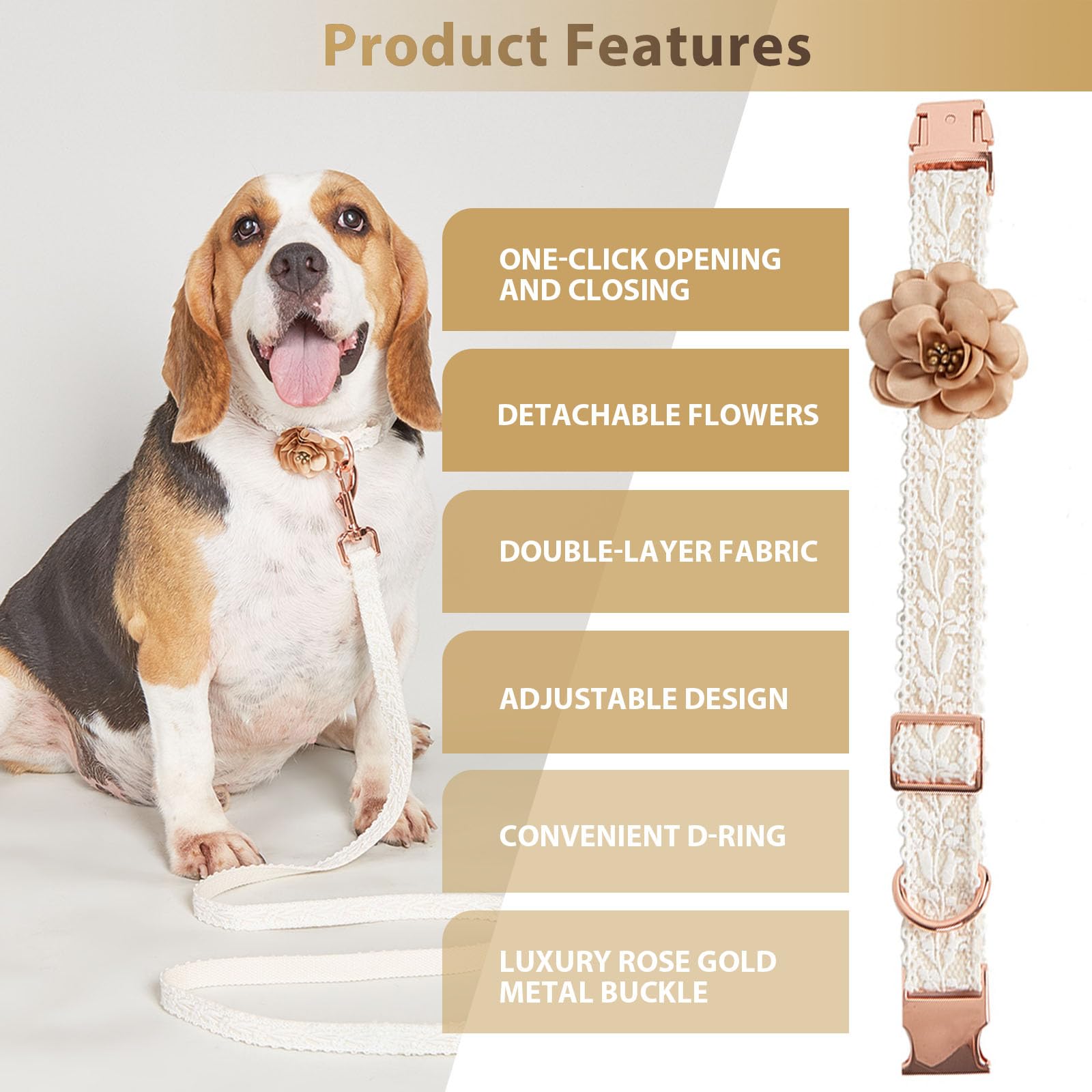 Hqrea Small Dog Collar And Leash Set Cotton Lace Handmade Embroidered Puppy Cat Pet Collar With Bow Flowers For Wedding Birthday