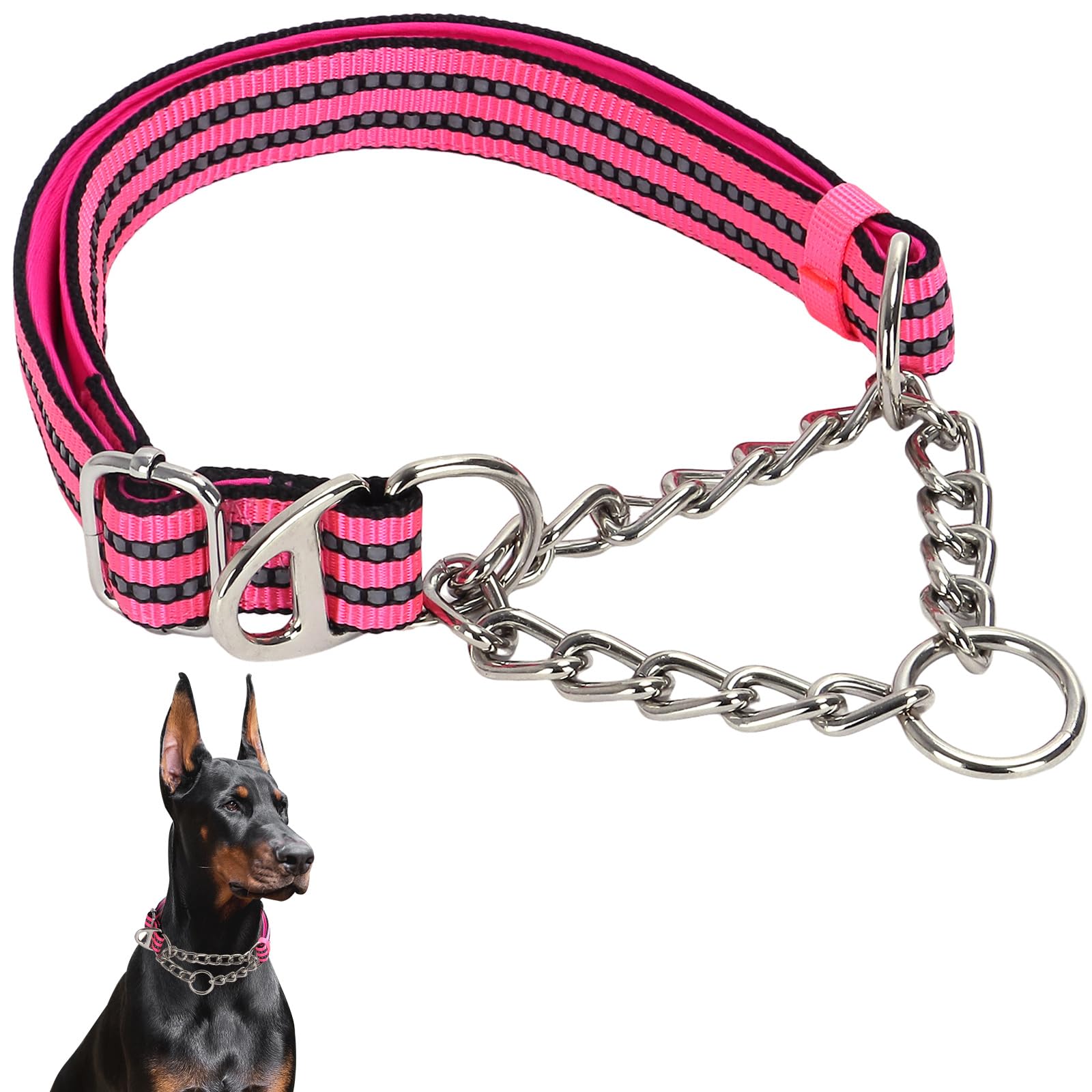 Martingale Collar For Medium Dogs,Pink Reflective Collar With Night Safety Design For Large/Medium Xl Xxl Female Dogs Secure Pet
