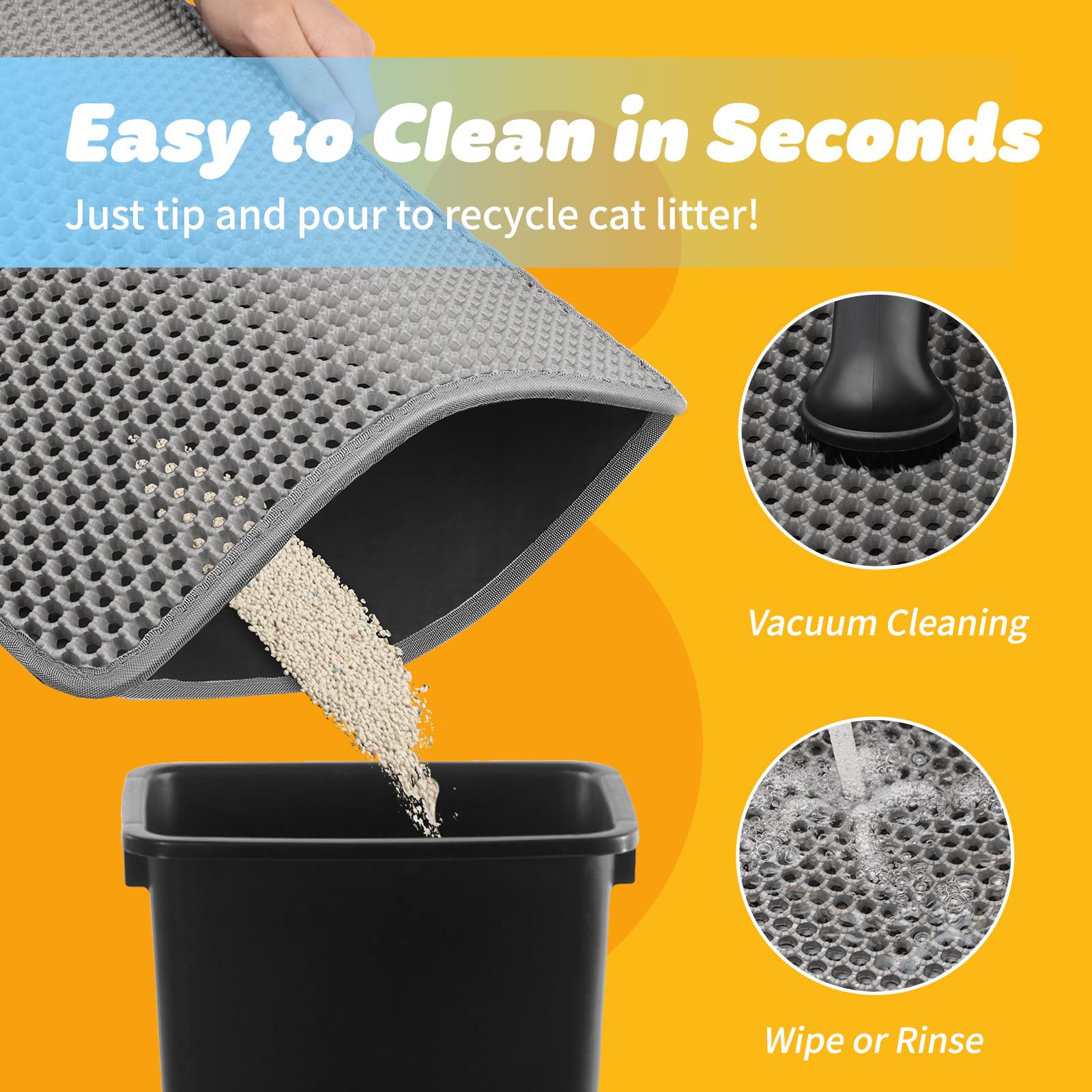 Cat Litter Mat - 23.2'' X 14.6'' Small Litter Trapping Mat, Easy To Clean Litter Box Mat, Waterproof, Urine-Proof, Non-Slip Kitty Litter Mats For Floor, Black