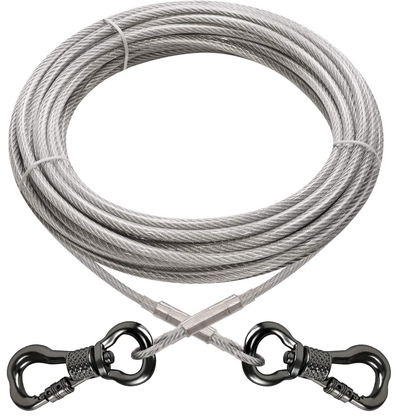 XiaZ Dog Runner Tie Out Cable, 250lbs 15ft, Stainless Steel, Silver, Ideal for Yard, Camping, Park, Outside Use