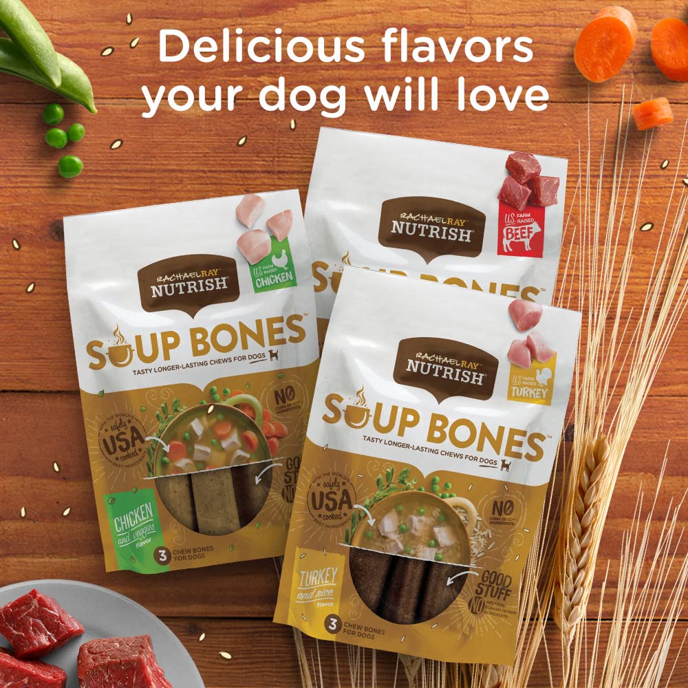 Rachael Ray Nutrish Soup Bones Dog Treats, Chicken & Veggies Flavor, 11 Bones (Pack of 4)