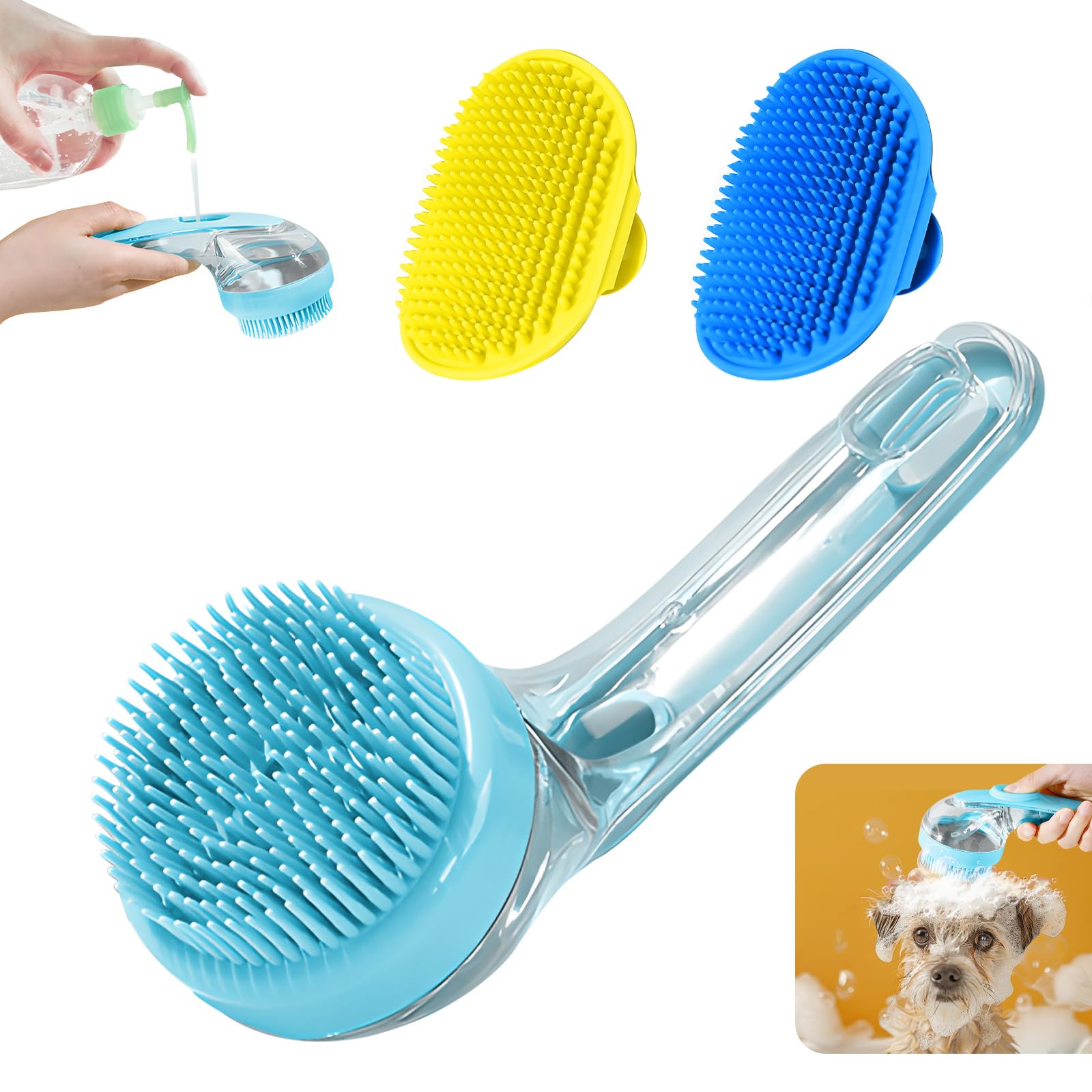 Peehss 3Pcs Dog Bath Brush, Dog Scrubber For Bath, Dog Shampoo Brush Bubble Maker, Dog Paw Washer, Dog Grooming Massage Brush Wi