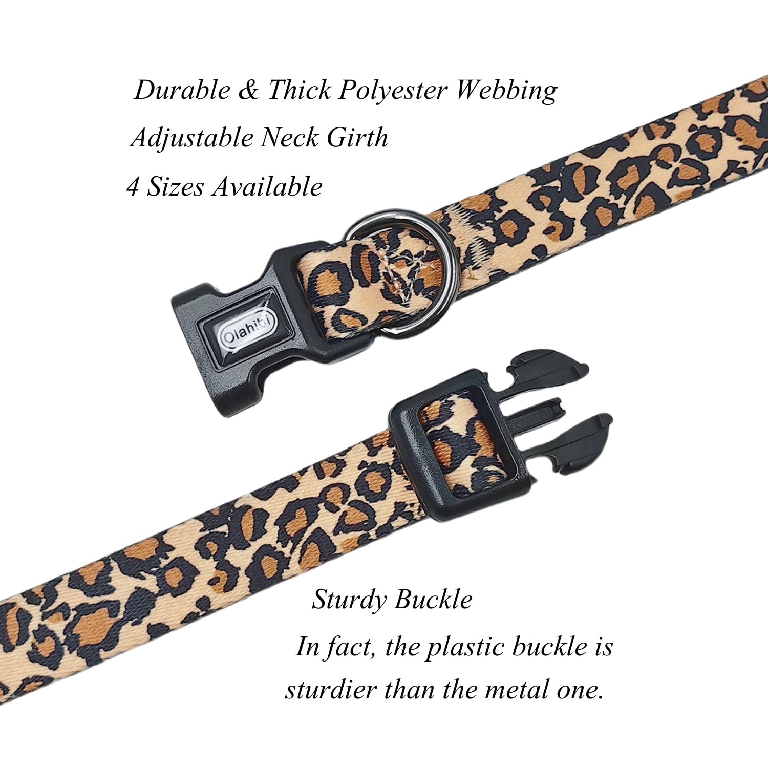 Olahibi Dog Collar Leash Set, Leopard Pattern, Polyester Material, Adjustable Collar And 5Ft Matching Leash, For Large Dogs.(L,