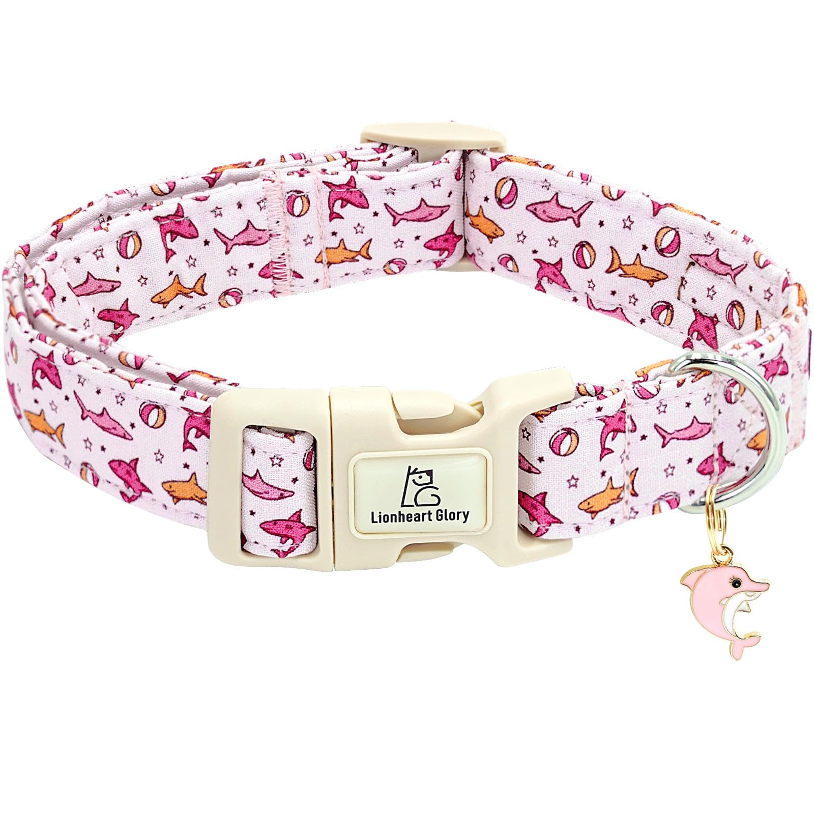 Lionheart Glory Pink Shark Pattern Cute Dog Collar - Adjustable, Durable For Small Dogs