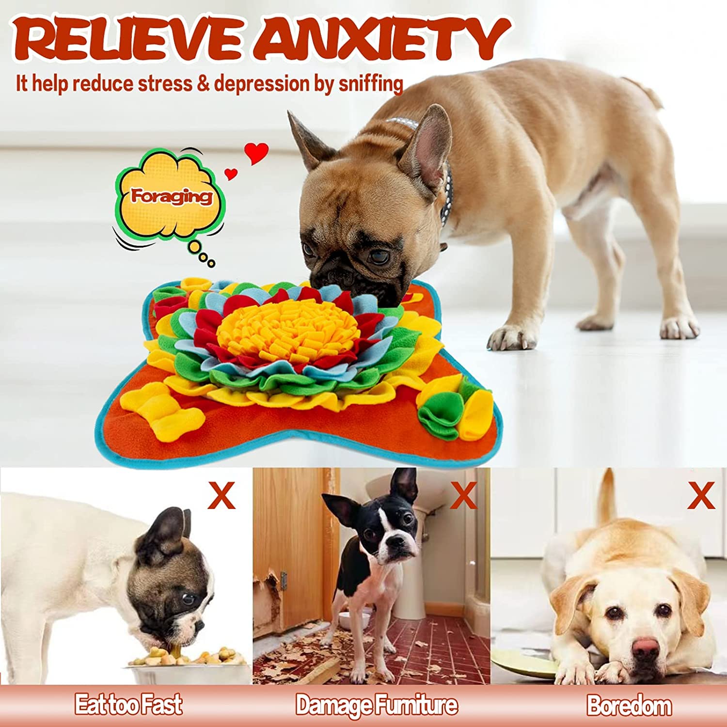 Tesitehi Snuffle Mat for Dogs Pet Treats Feeding for Small Medium Breed Dogs Non-Slip Interactive Dog Puzzle Toys Encourages Nat