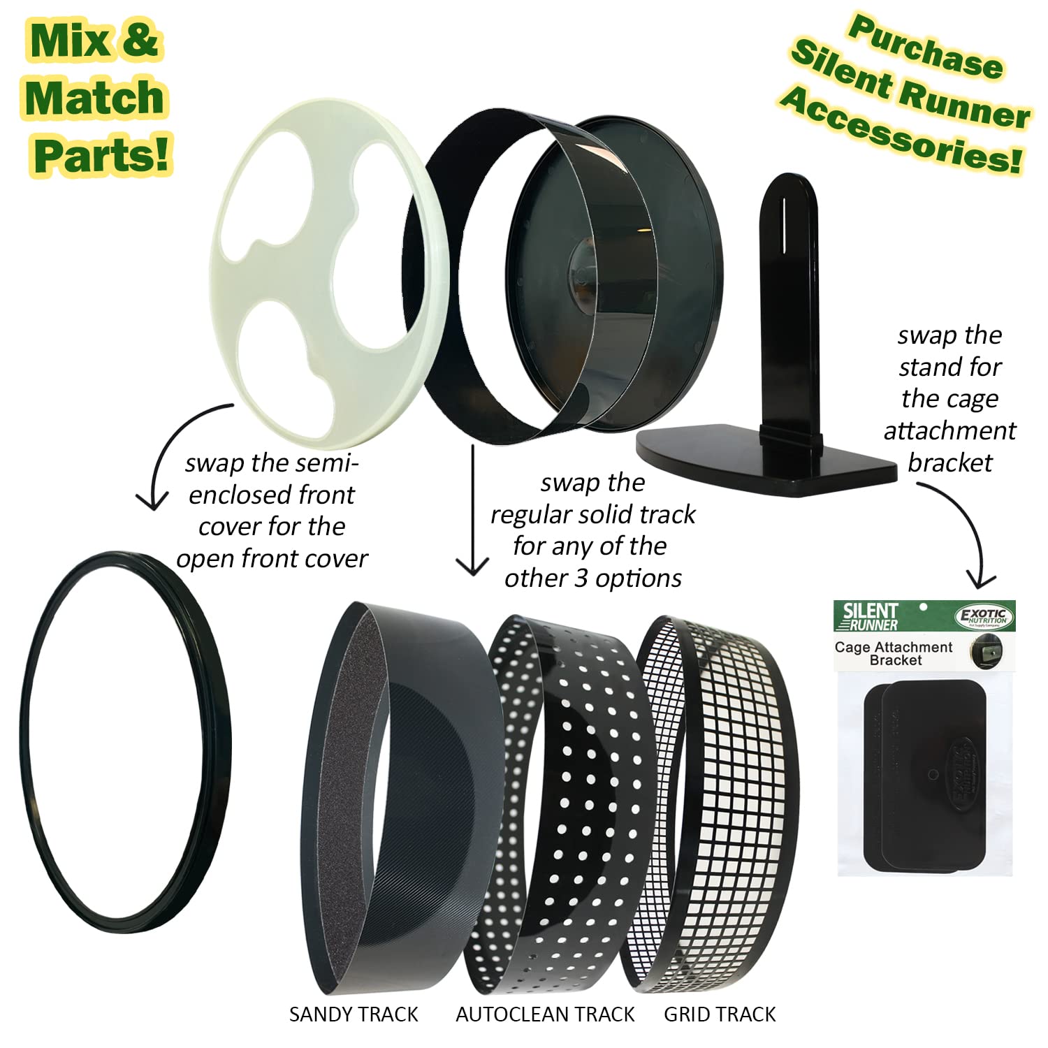 Silent Runner Glow Wheel - 12'' Regular - Exercise Wheel (Wheel + Autoclean Track + Sandy Track + Attachment)