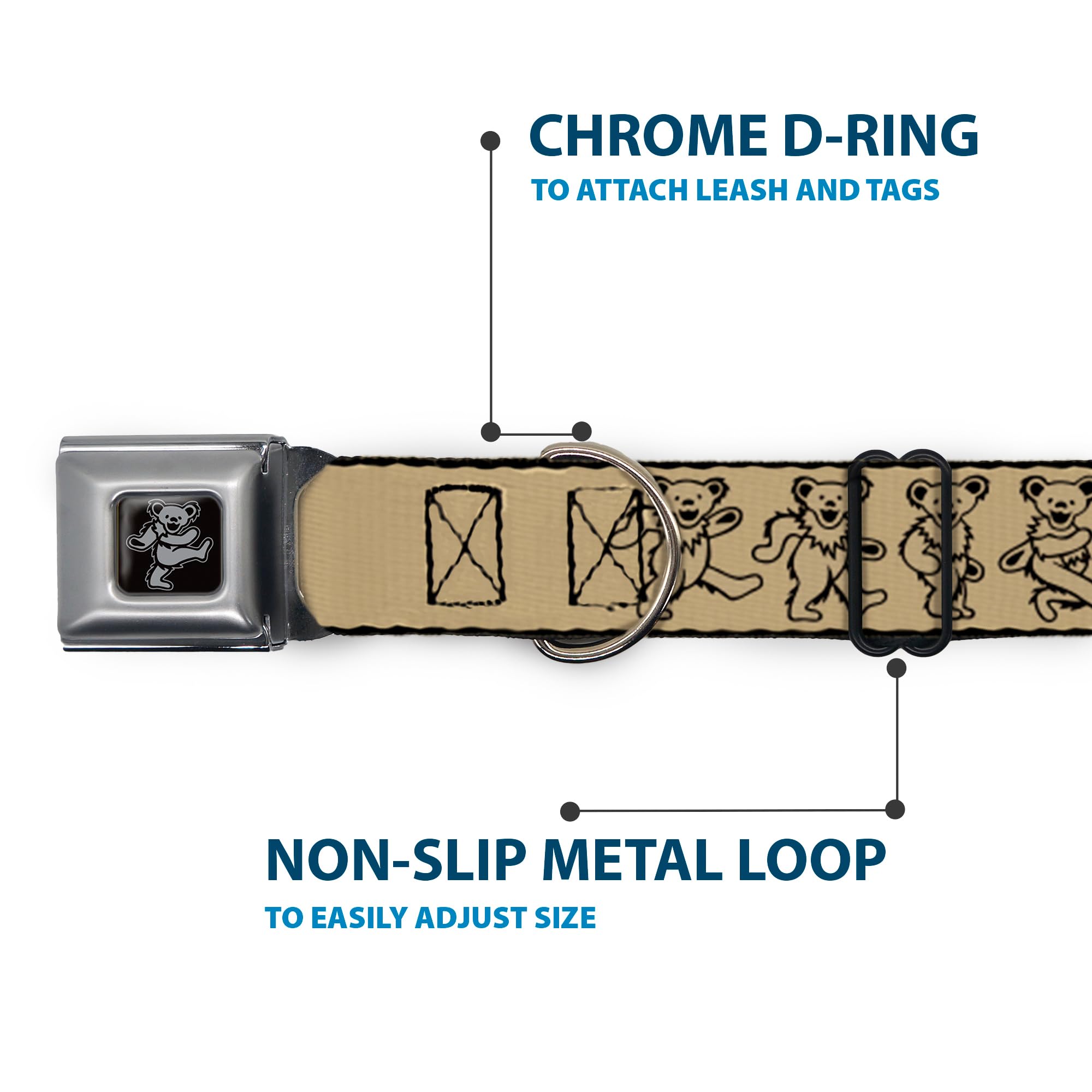 Buckle-Down Seatbelt Buckle Dog Collar - Dancing Bears Tan/Black - 1' Wide - Fits 15-26' Neck - Large