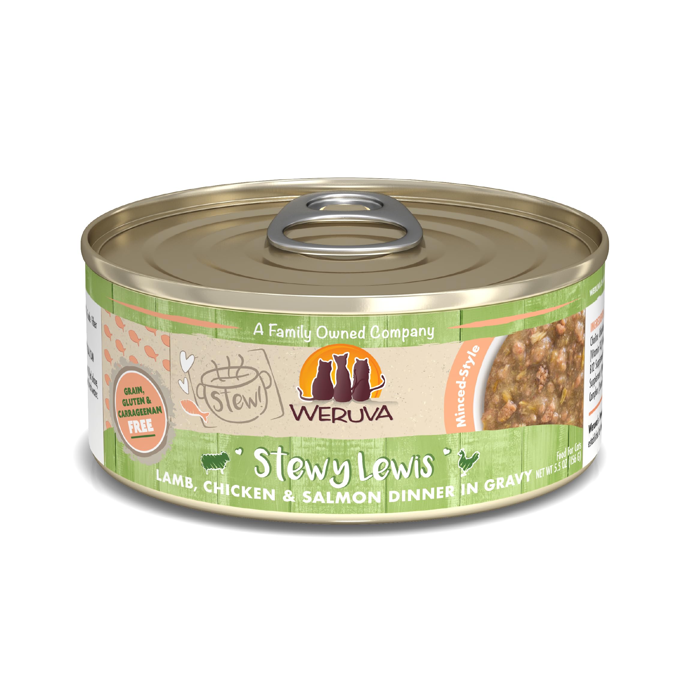 Weruva Classic Cat Stews, Stewy Lewis with Lamb, Chicken & Salmon in Gravy, 5.5oz Can (Pack of 8)