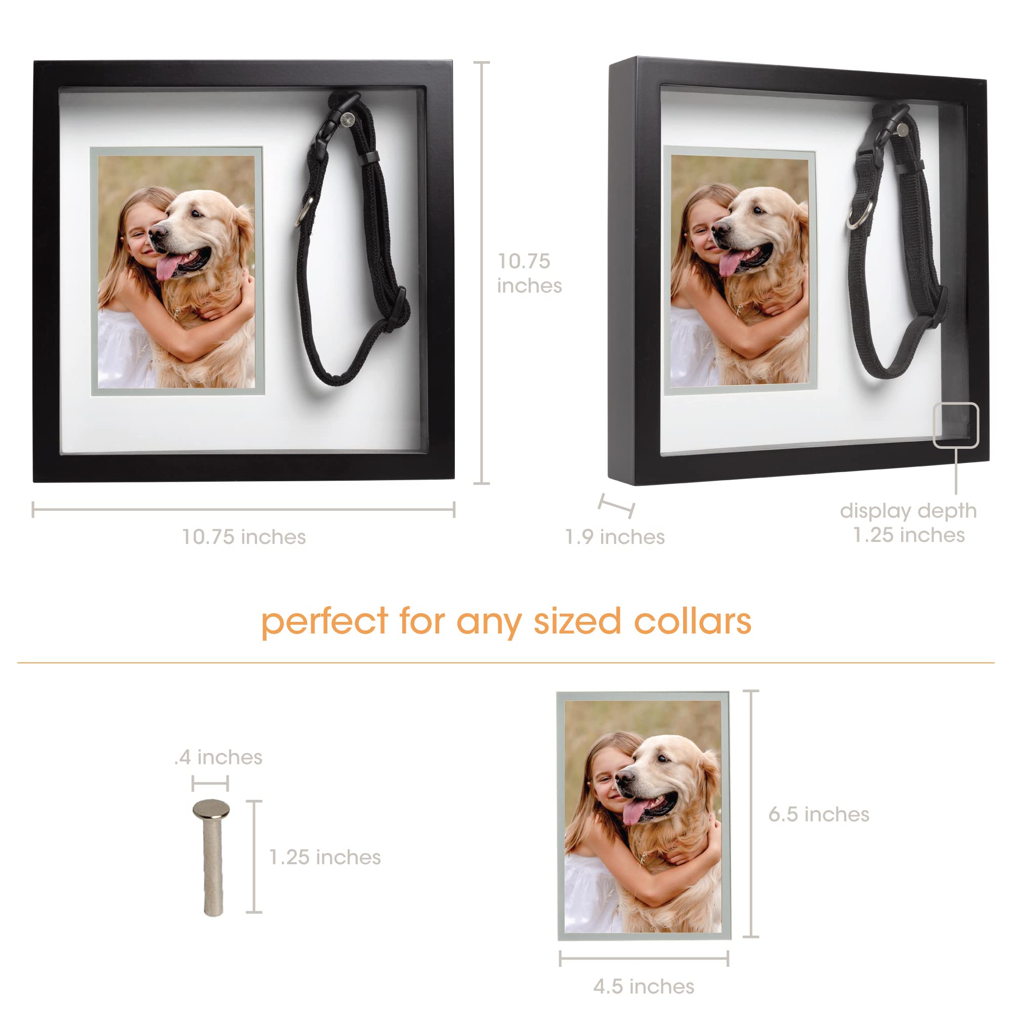 Pearhead Pet Collar Keepsake Picture Frame - Black, 4.5" x 6.5", Dog/Cat Memorial Gift, Model 89033