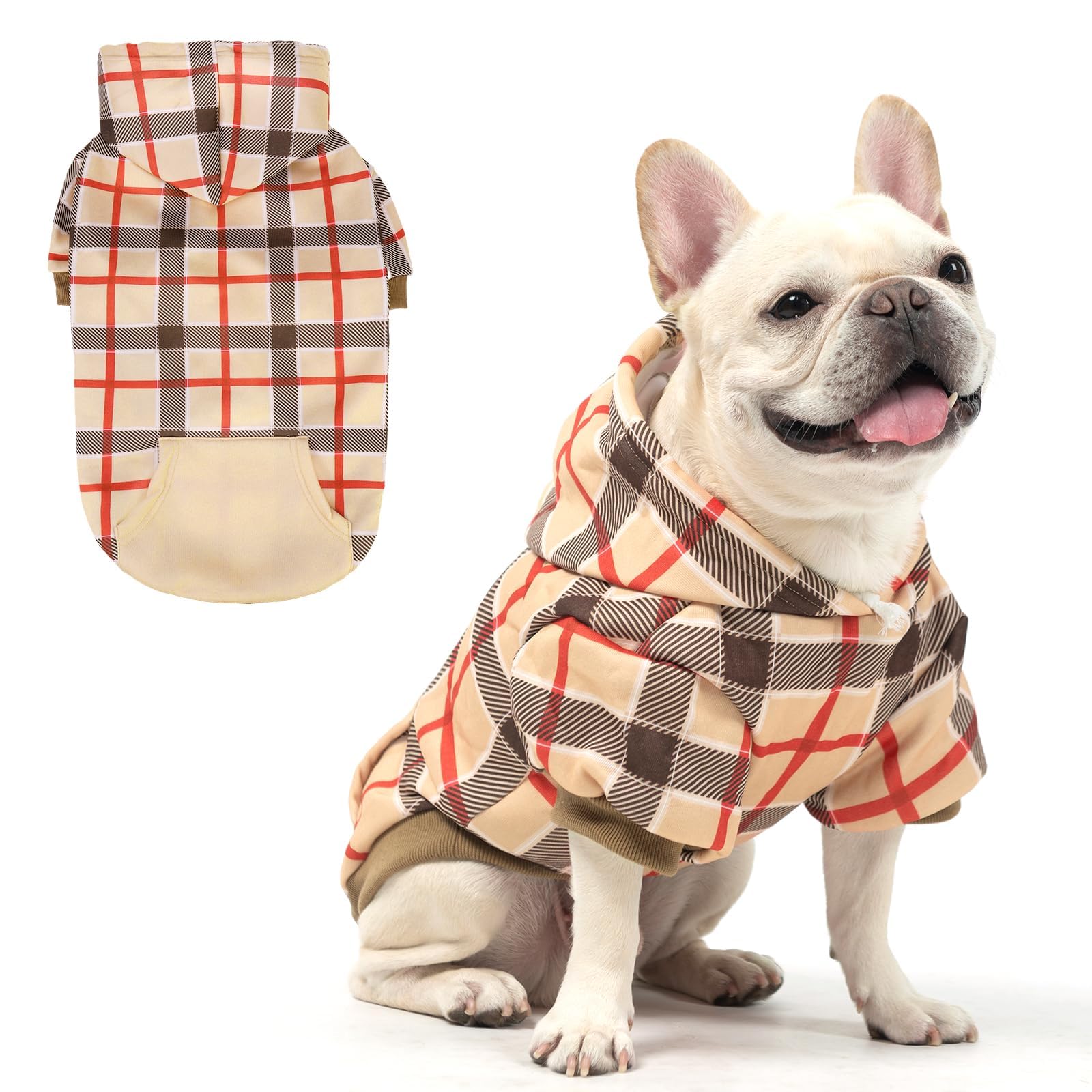Kooltail Plaid Dog Hoodie For Small Medium Large Dogs - Pet Clothes Sweater With Hat And Pocket For Cold Weather Winter, Warm So