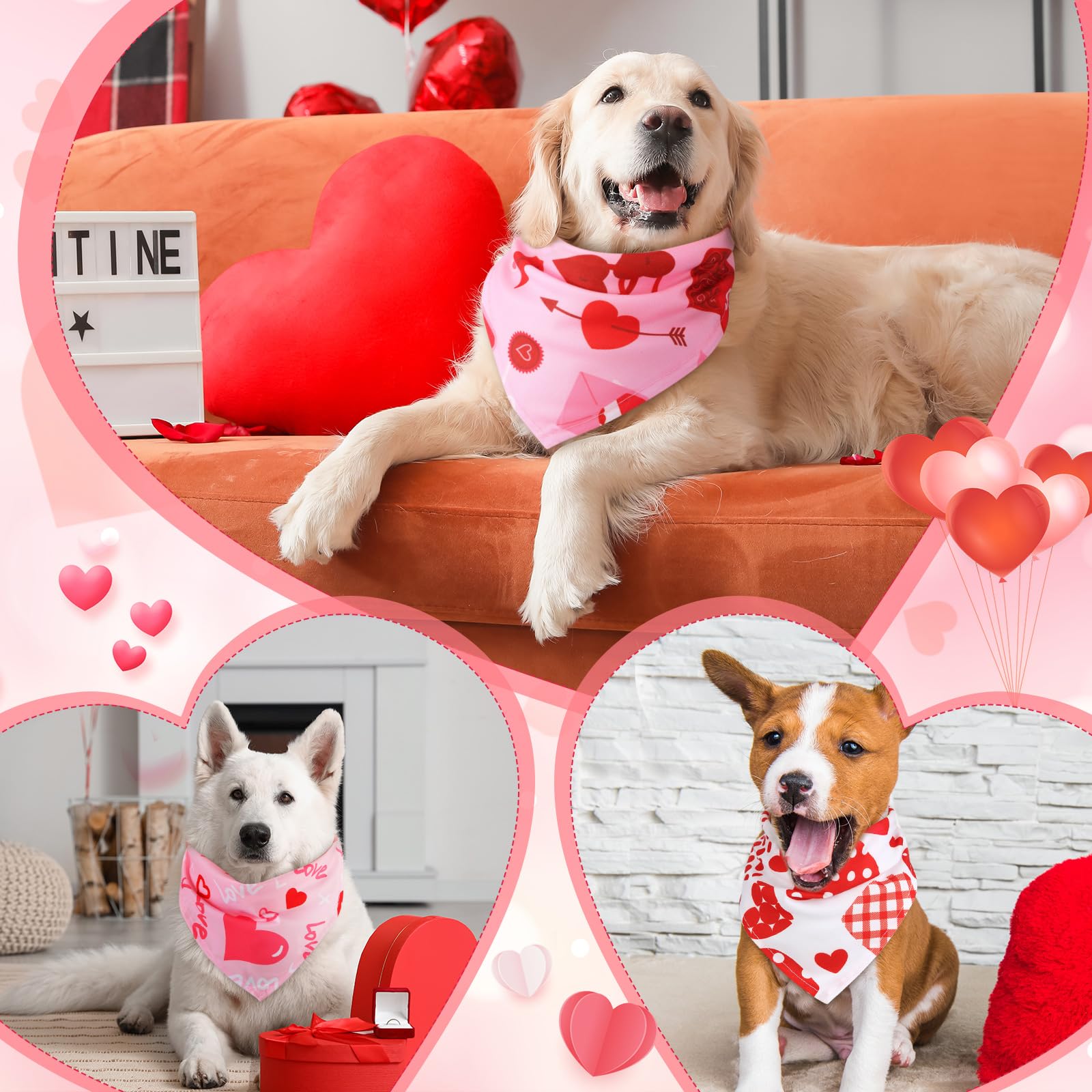 Kigeli 50 Pcs Valentines Dog Bandanas Bulk Heart Bandanas Bibs Triangle Dog Scarf Puppy Kerchief Set With Heart Patterns For Val