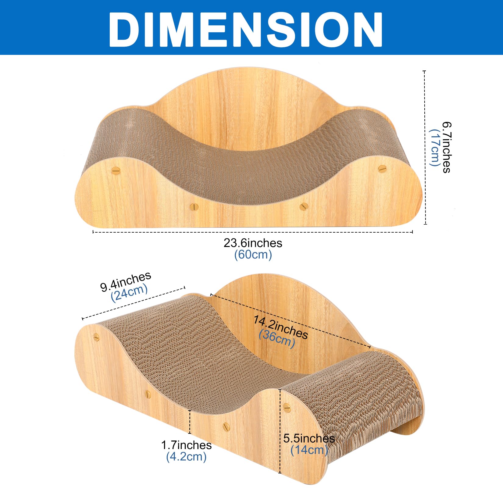 Simple Deluxe Cat Scratcher Cardboard Bed, Natural Solid Wood Scratch Lounger for Scratching&Sleeping, 23 inches Scratching Boar