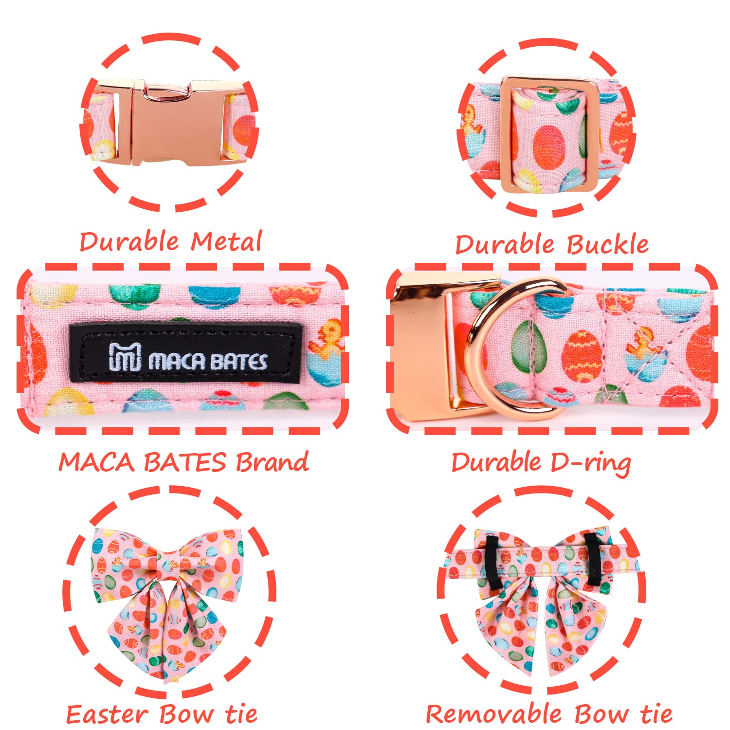 Maca Bates Easter Day Dog Collar With Bow Bowtie Easter Egg Dogs Sailor Bow Tie Collars Breakaway Soft Durable Cute Adjustable P
