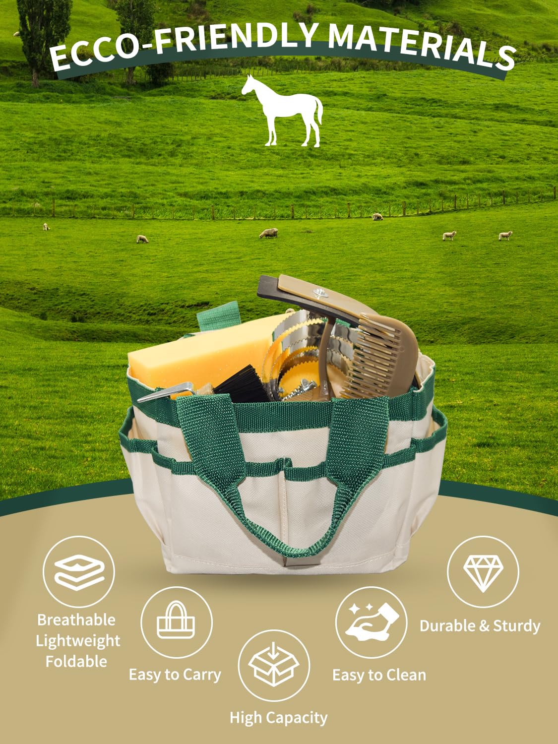 inoreal 9 Pieces Horse Grooming Kit with Organizer Tote Bag, Horse Brushes for Grooming and Bathing, Professional Equine Coat Ca