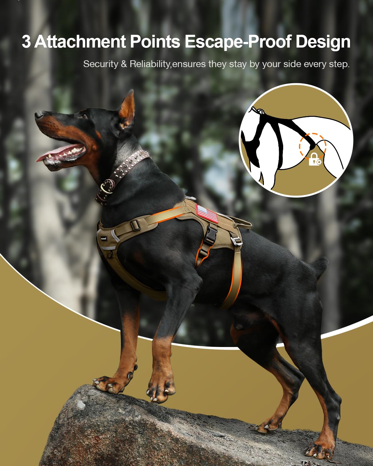 FAYOGOO Tactical Dog Harness for Medium Dog - Mesh Breathable Dog Harness Escape Proof with Handle - No Pull Military Service Do