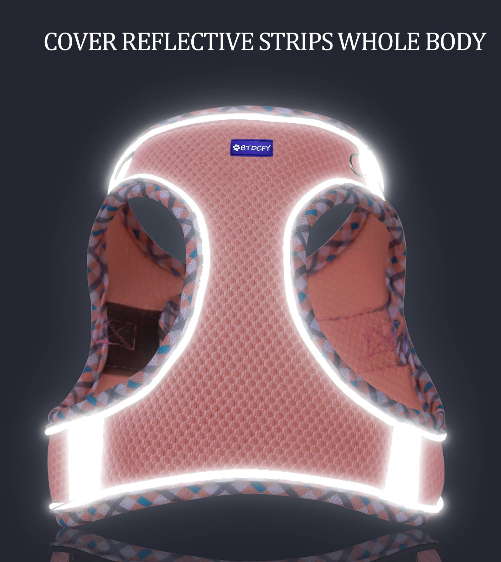 Btdcfy Step In Mesh Dog Harness And Leash Set, Breathable Air Mesh Reflective, Escape Proof, No Choke, Lightweight, Pink, Large