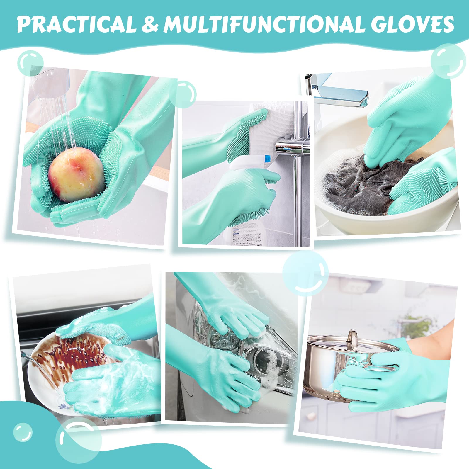Pecute Pet Grooming Gloves, Heat Resistant Cat Bathing Gloves With High-Density Teeth, Silicone Dog Bathing Gloves With Enhanced Five Finger Design, Bathing And Massaging For Dogs And Cats