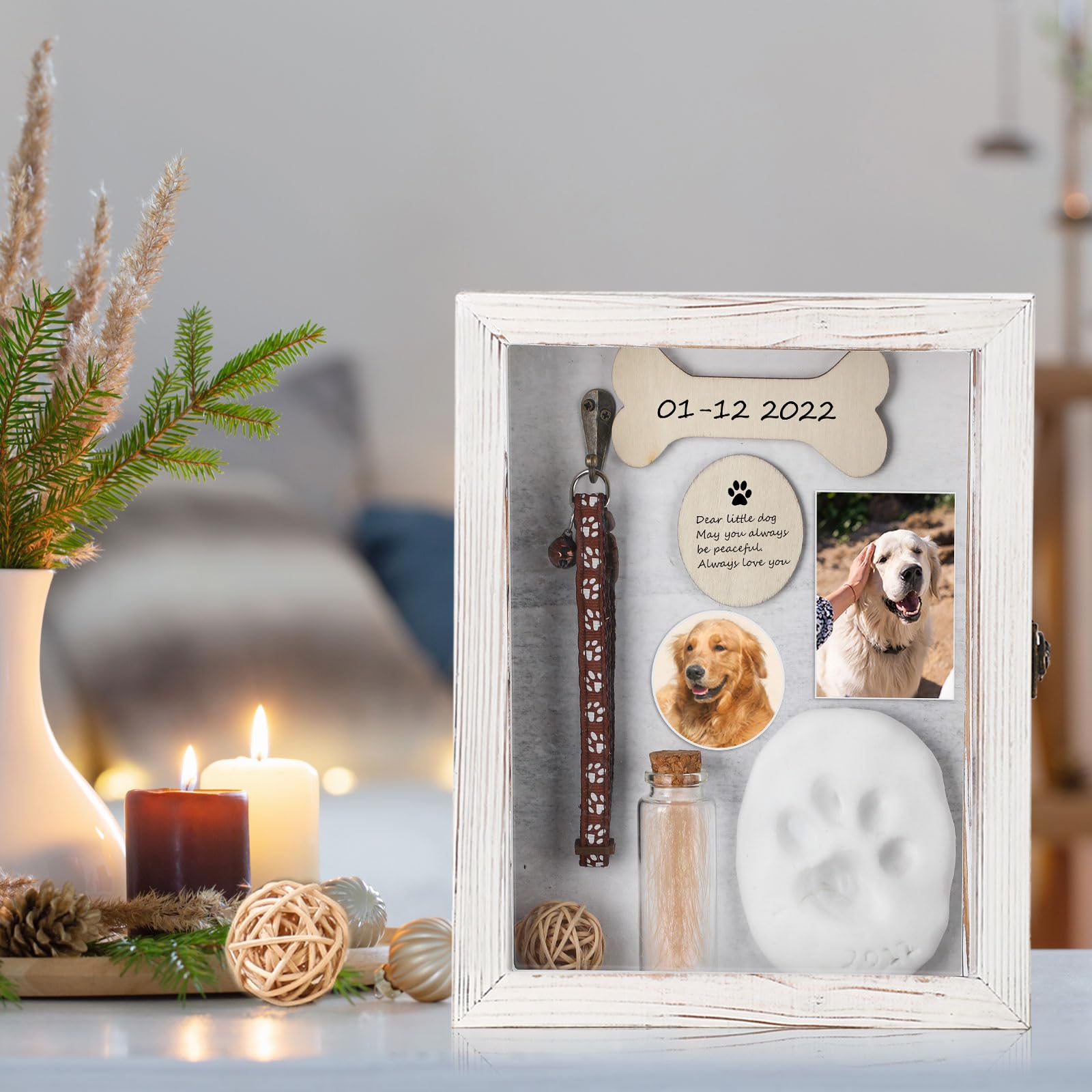 Colingmill 8 X 10 Pet Memorial Shadow Box For Dogs Or Cats Includes Wood Pet Frame, Small Bottle, Pins, Pet Print Kit Wood Pet F