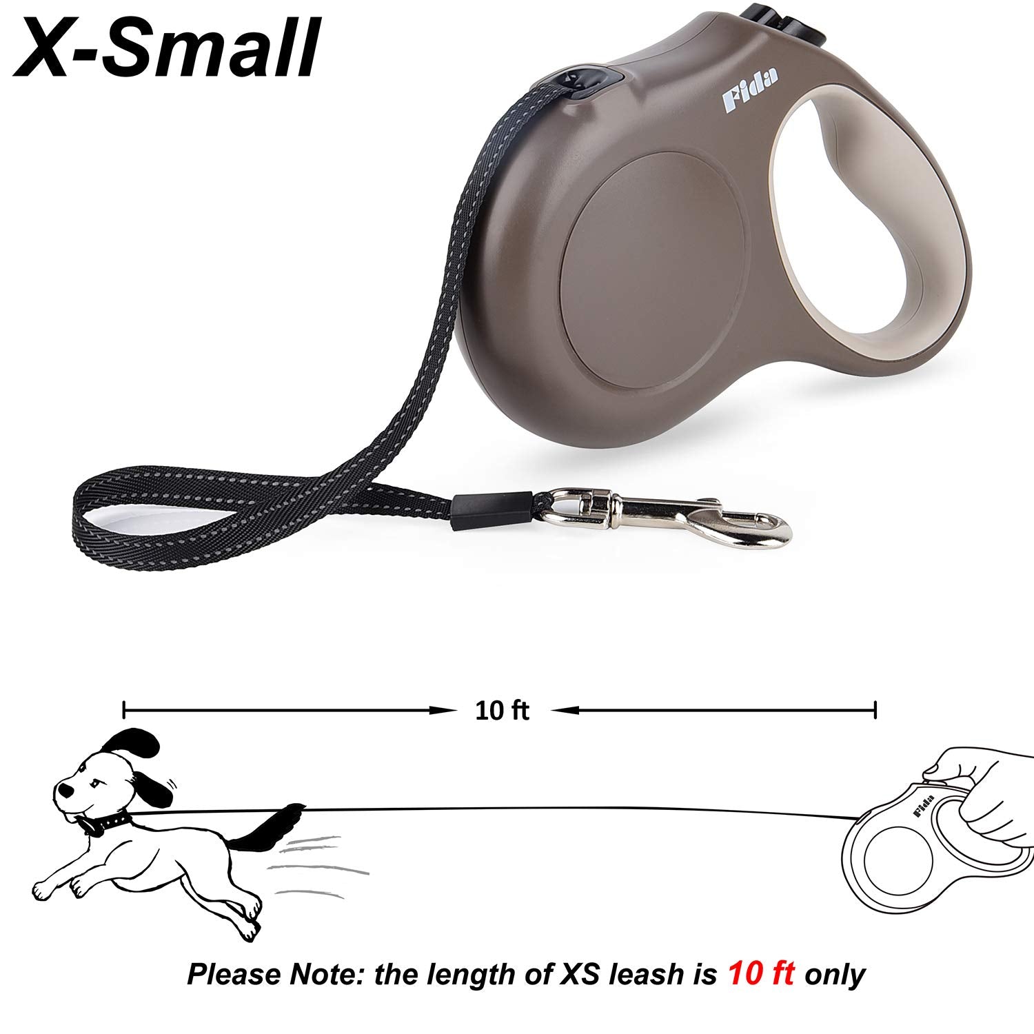 Fida Retractable Dog Leash X-Small Breed, 10 Ft Durable Pet Walking Leash For Extra Small Dogs/Cats/Small Animals Up To 18Lbs, 360?Tangle Free, Coffee/Brown