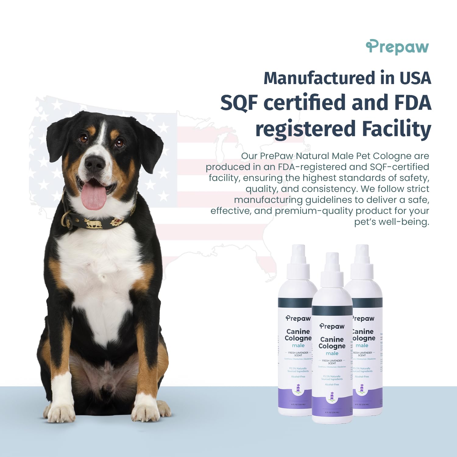 Prepaw Luxury Male Pet Cologne - Fresh Lavender, 3-in-1 Formula, 8 fl oz, 94% Natural Ingredients, Long Lasting Fragrance