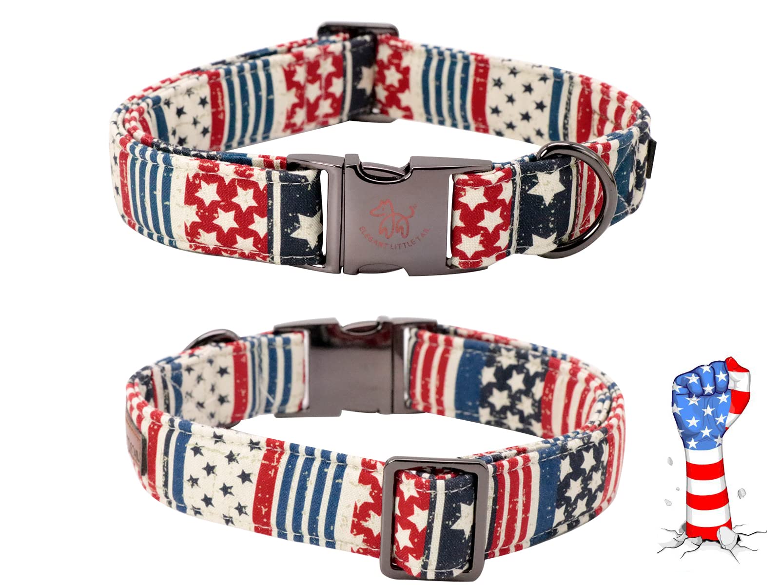 Elegant Little Tail X-Small American Flag Bowtie Dog Collar, Durable Cotton Construction, Reinforced Stitching And Hardware