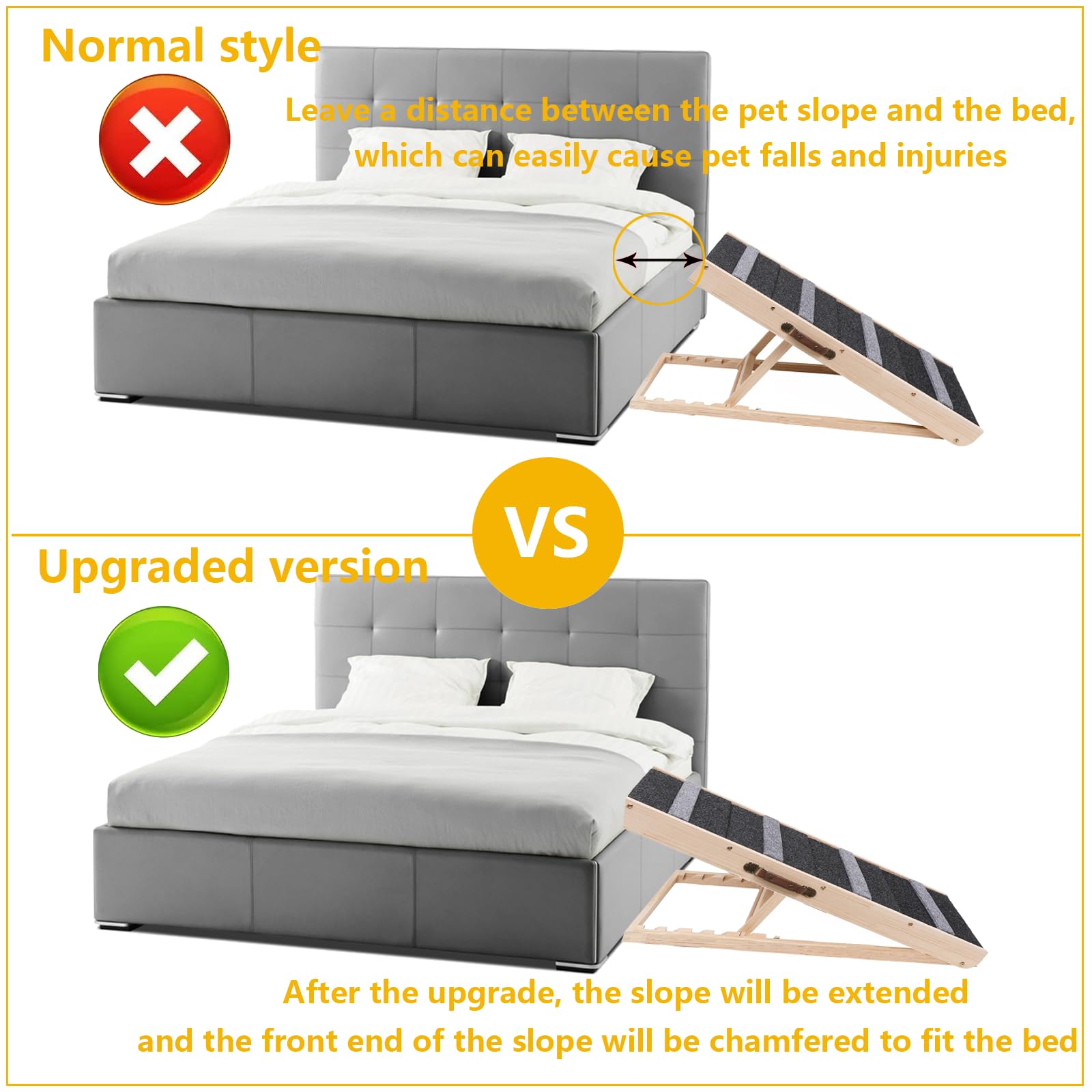 Wotunest 2-in-1 Pet Ramp - Folding Dog Stairs, Adjustable 11.8" to 23.6", Non-Slip Surface, Wood Black, Model DR001