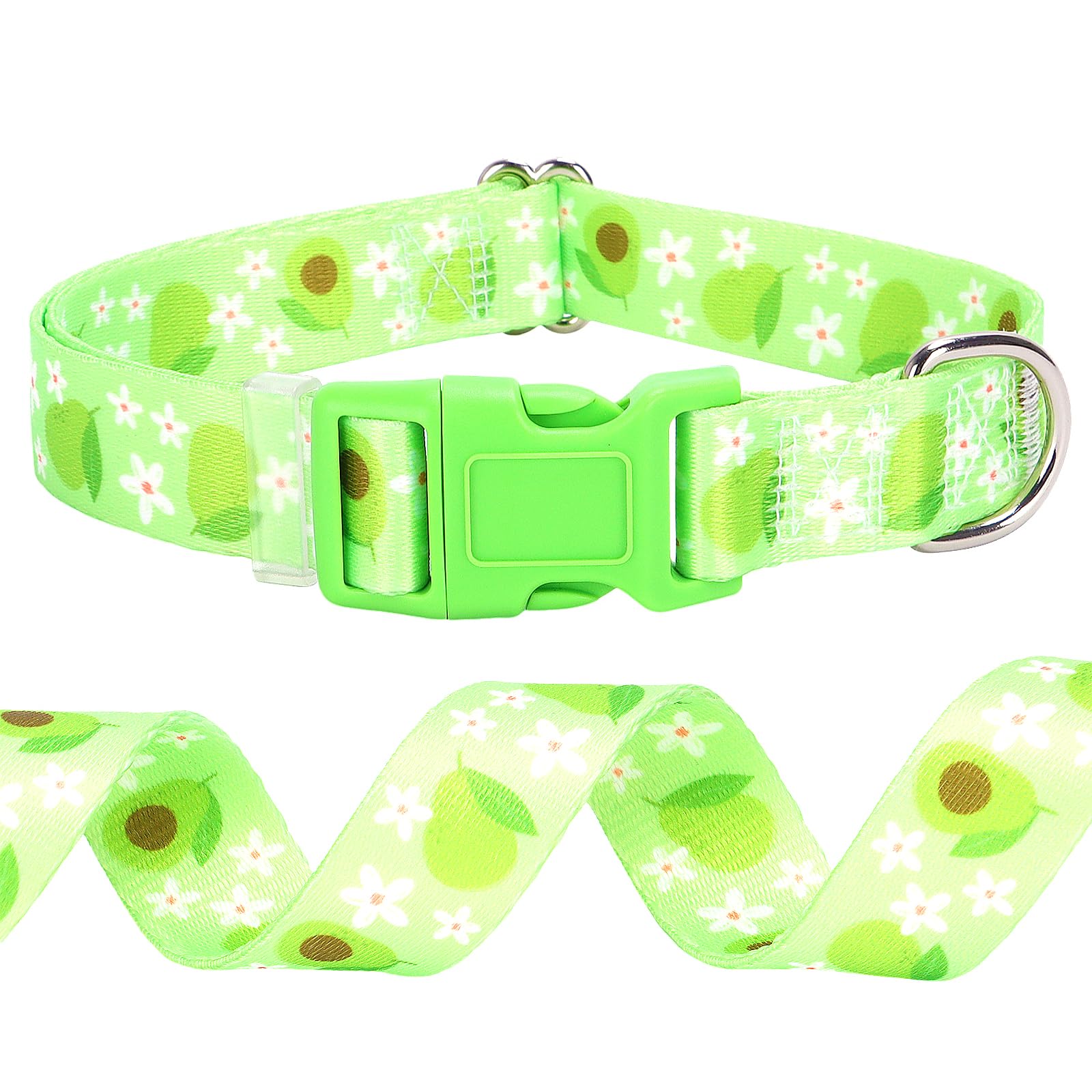 Onefojojo Dog Collar - Cute Green Avocado Design, Soft Nylon Adjustable Quick-Release Buckle, Durable Pet Collar For Boy And Gir