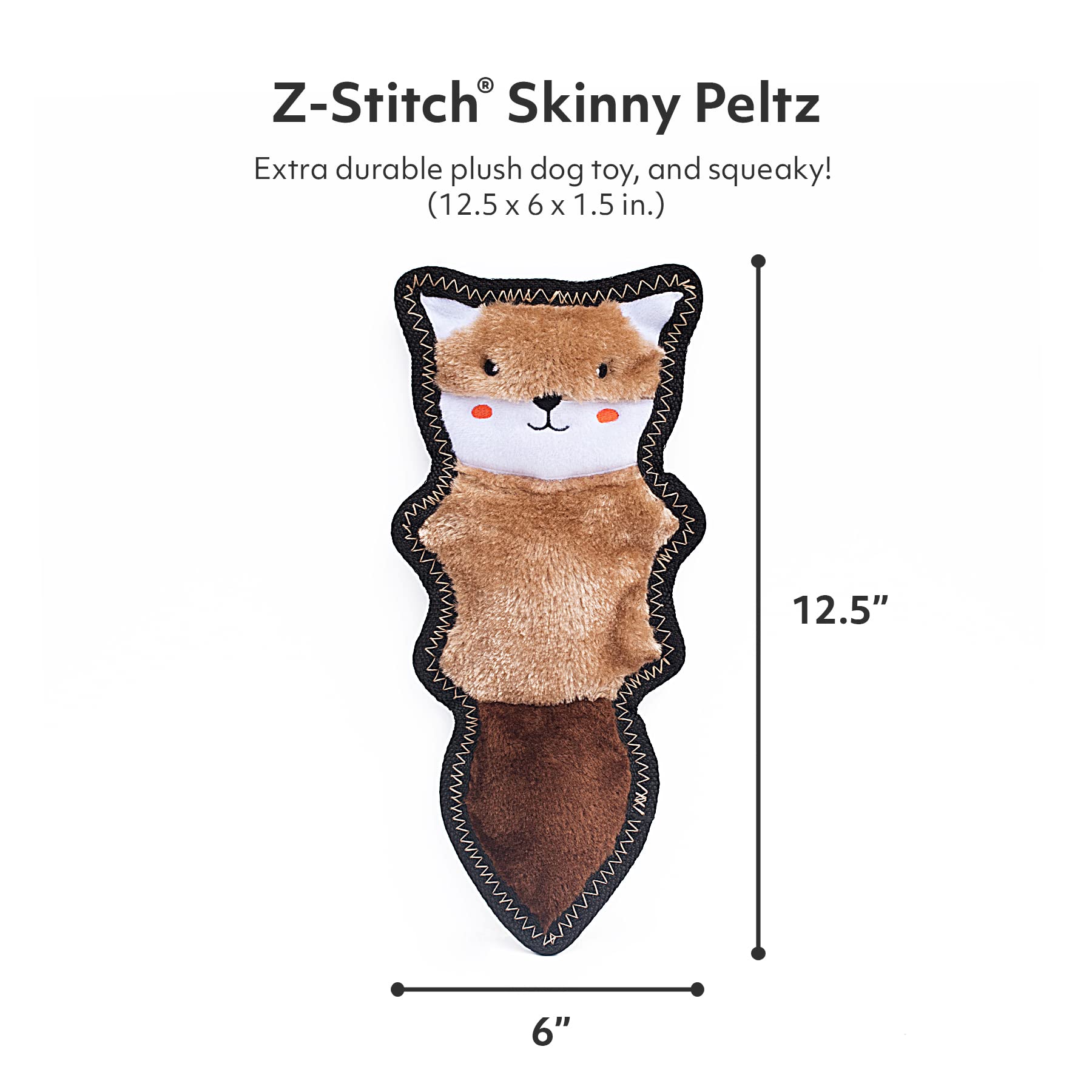 ZippyPaws Z-Stitch Skinny Peltz - No Stuffing Dog Toy to Keep Them Busy, for Small, Medium, & Large Dogs, Squeaky Pet Toy, Soft