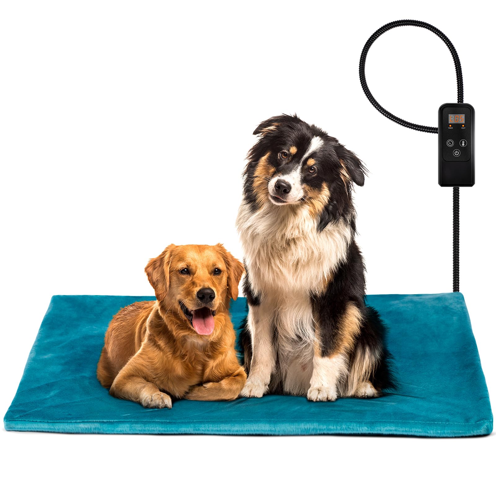 Niubya Pet Heating Pad For Dogs, Adjustable Temperature Waterproof Heated Mat With Timer, Electric Heating Dog Bed With Chew Res