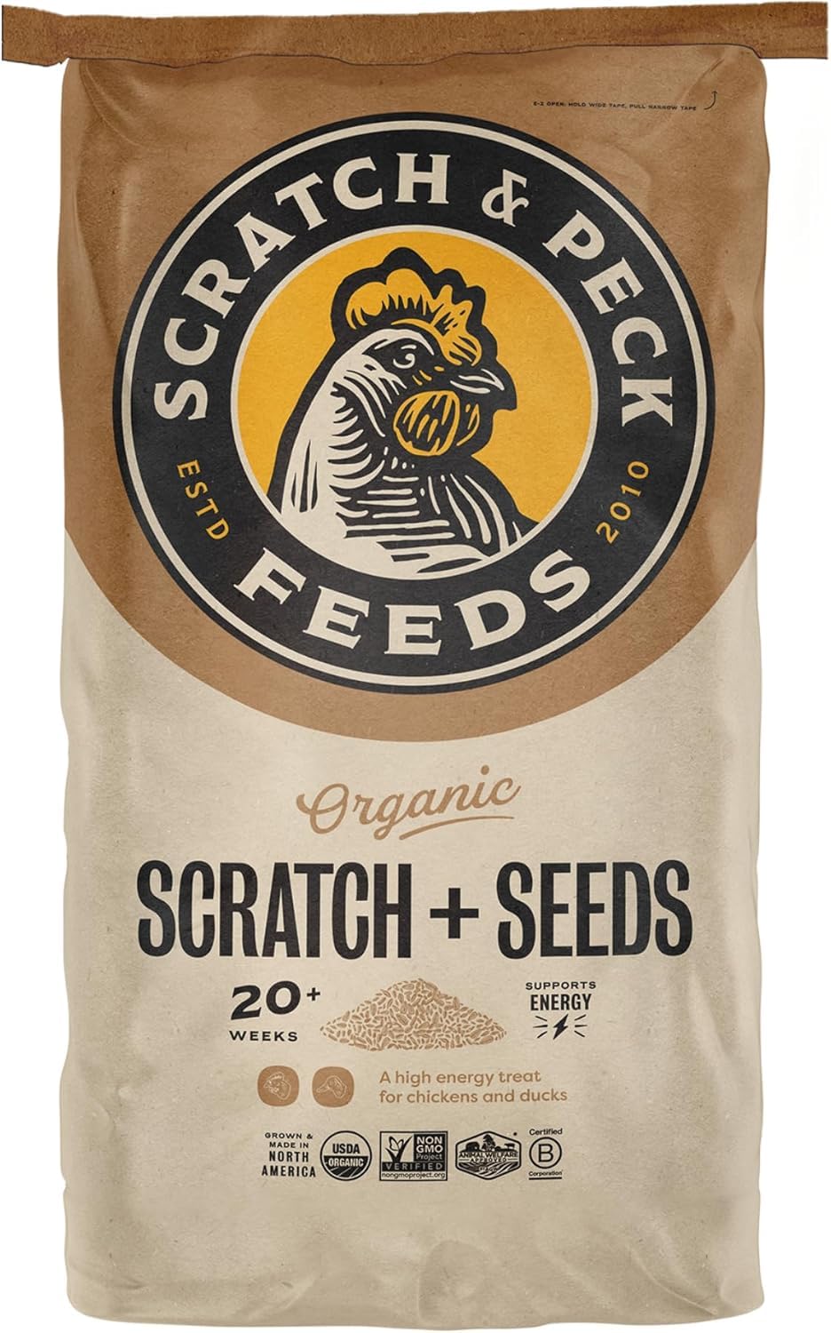 Scratch and Peck Scratch + Seeds Chicken and Duck Treat - 25 lbs Bag - 11% Protein, Certified Organic and Non-GMO Project Verifi