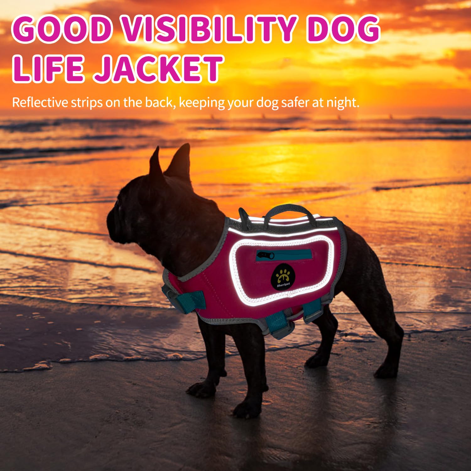 Sheripet Dog Life Jacket - High Buoyancy Vest for Small Dogs, Adjustable, Lightweight, Neoprene, RosePink, XS