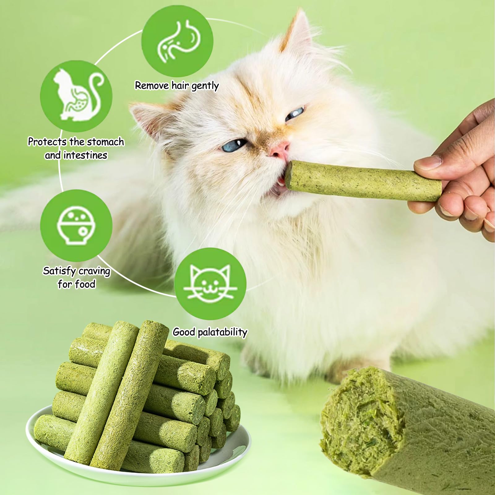 HavenJanny 100g Cat Grass Teething Stick, Freezed Drying Cat Grass Sticks Snacks for Cats, Edible Cats Treats for Teeth Cleaning