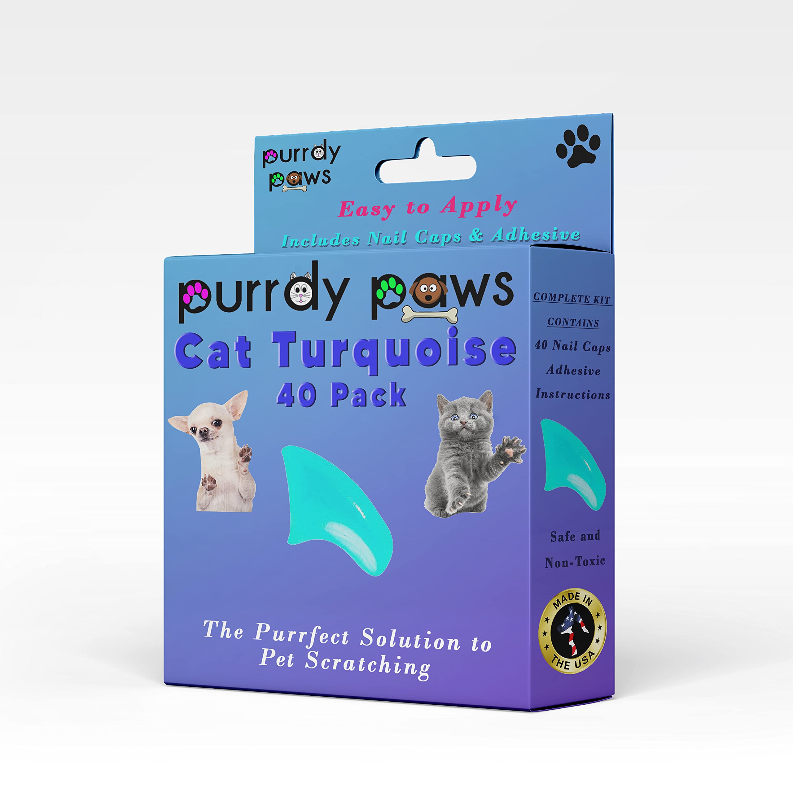 Purrdy Paws 40 Pack Soft Nail Caps For Cat Claws Turquoise Medium