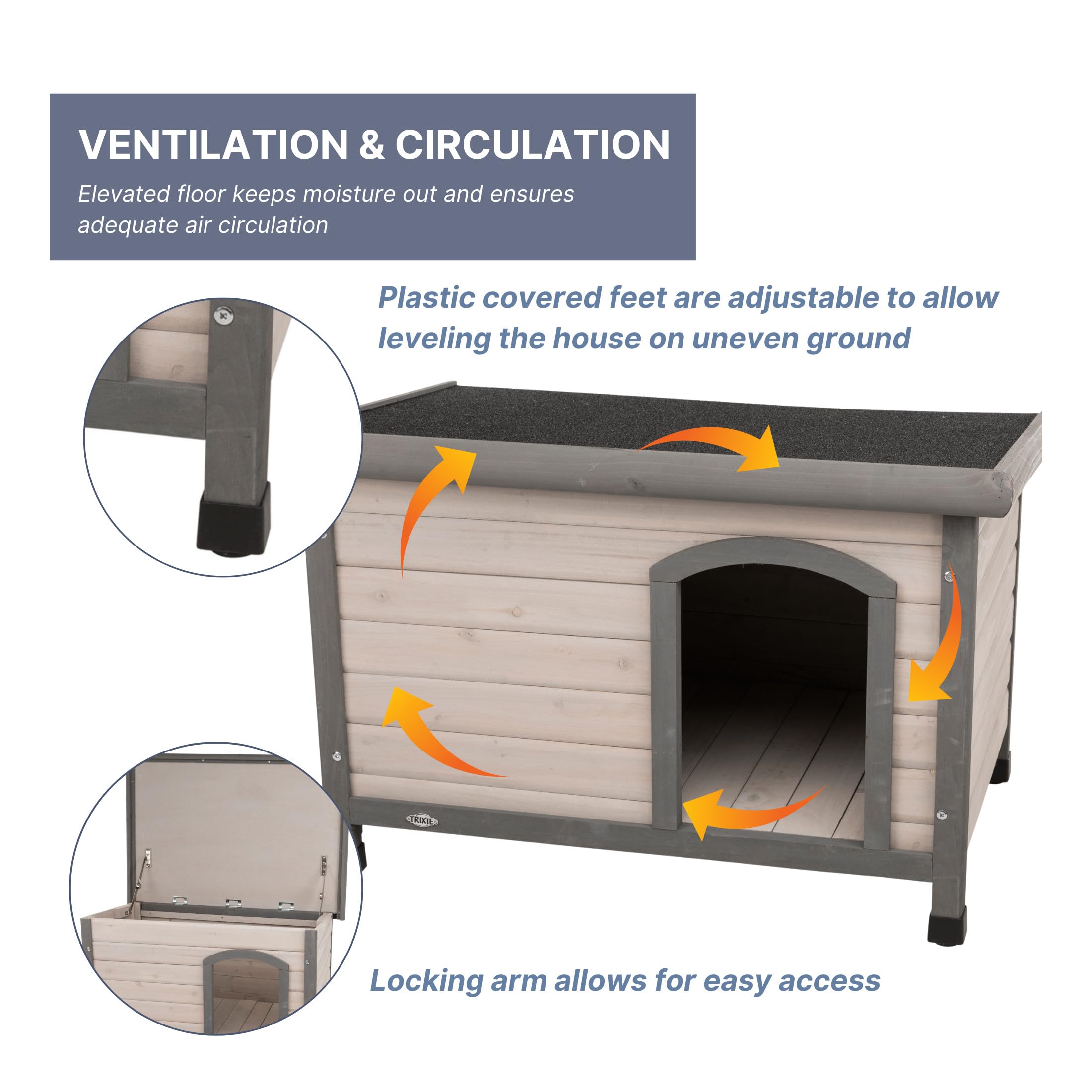 TRIXIE Natura Classic Dog House- Outdoor Dog House for Medium Dogs with Weatherproof Sealer & Hinged Roof, Wooden Dog House with