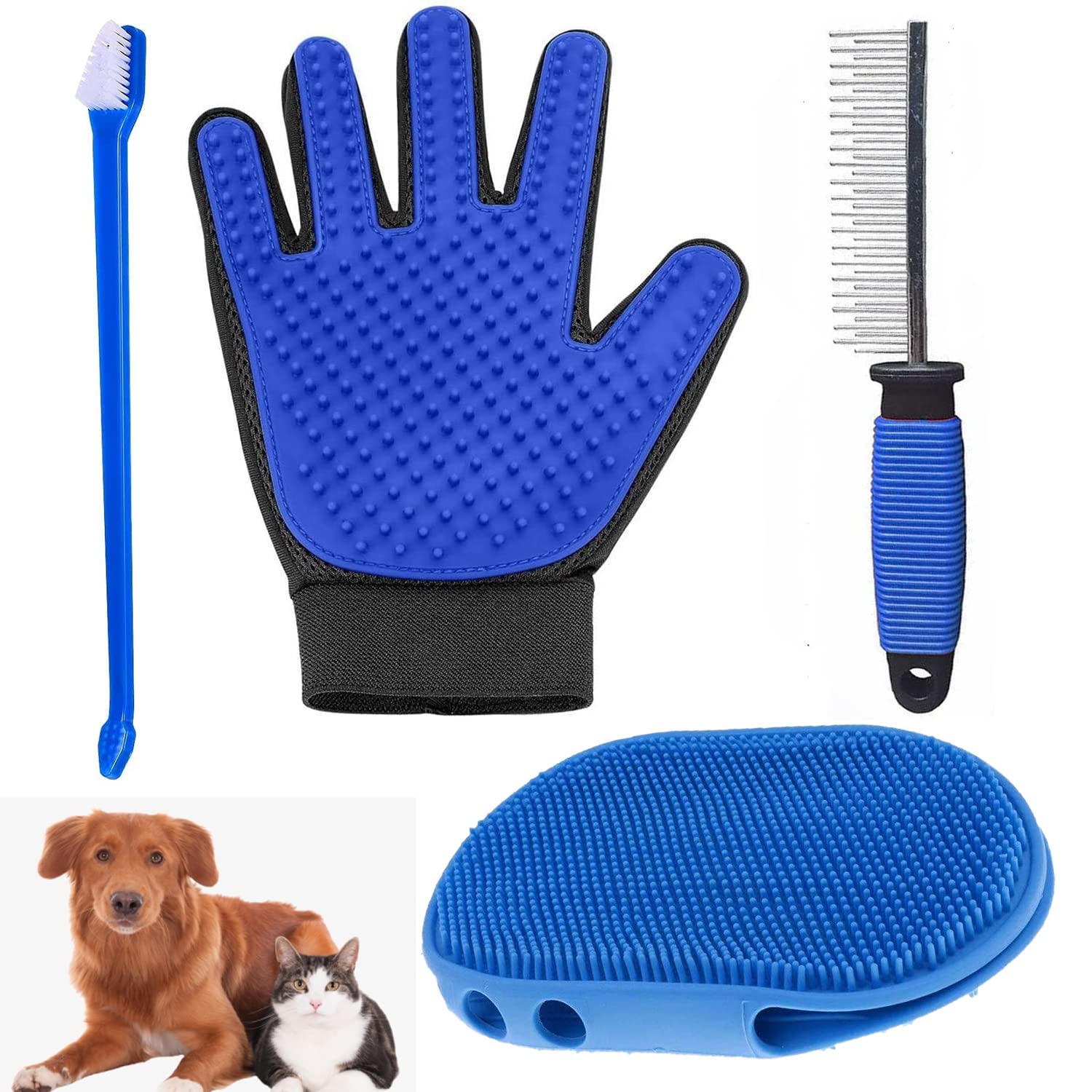 Emily Pets Pet Combo Pack Grooming Kit Pet Brush Pet Gooming Glove Pet Comb Pet Nail Clipper (Pack Of 4)