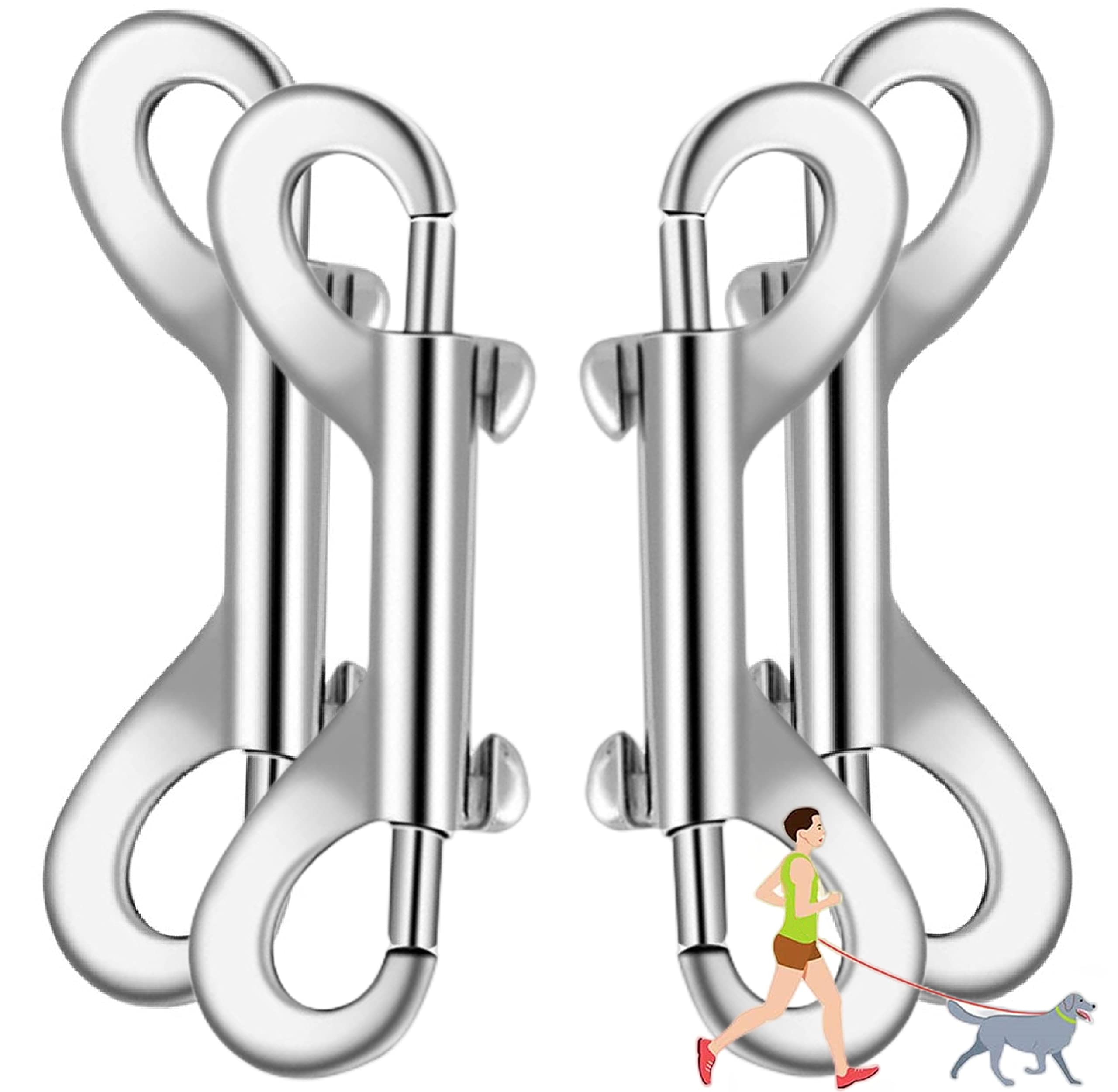 Dog Lesh Double Ended Snap Hooks For Walking Running,Stainless Steel Dog Clips For All Pet Leash,Pet Feed Buckets,Horse Tack,Camping Hammock,Widely Use (4Pack)