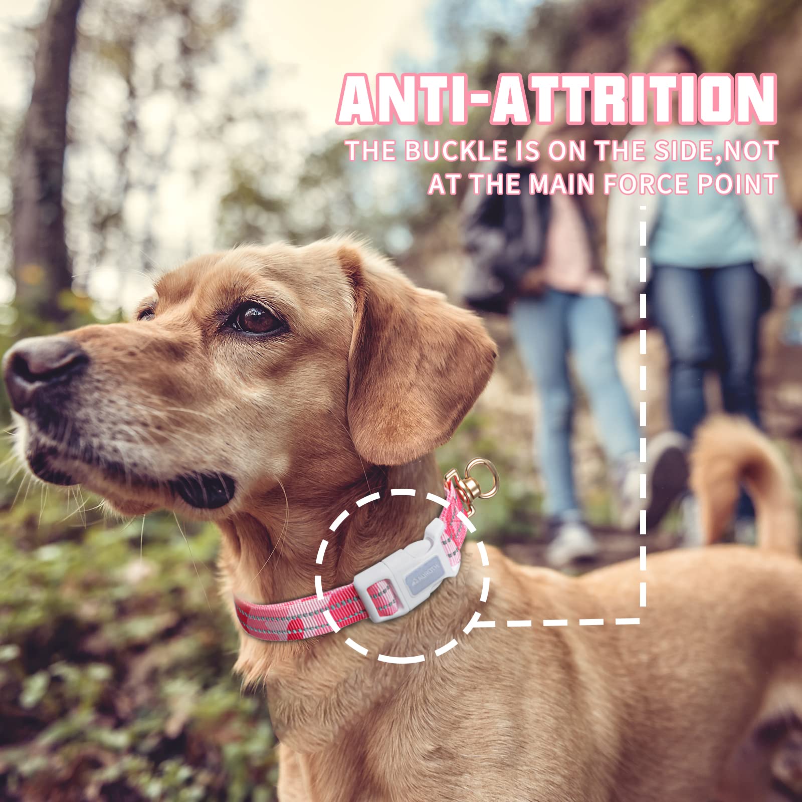 Auroth Dog Collar For Medium Large Dogs, Reflective Dog Collar, Soft Nylon Adjustable Dog Collars With Heavy Duty Metal D Ring Tangle Free (Large:15.7'-27.1', Pink Camo)