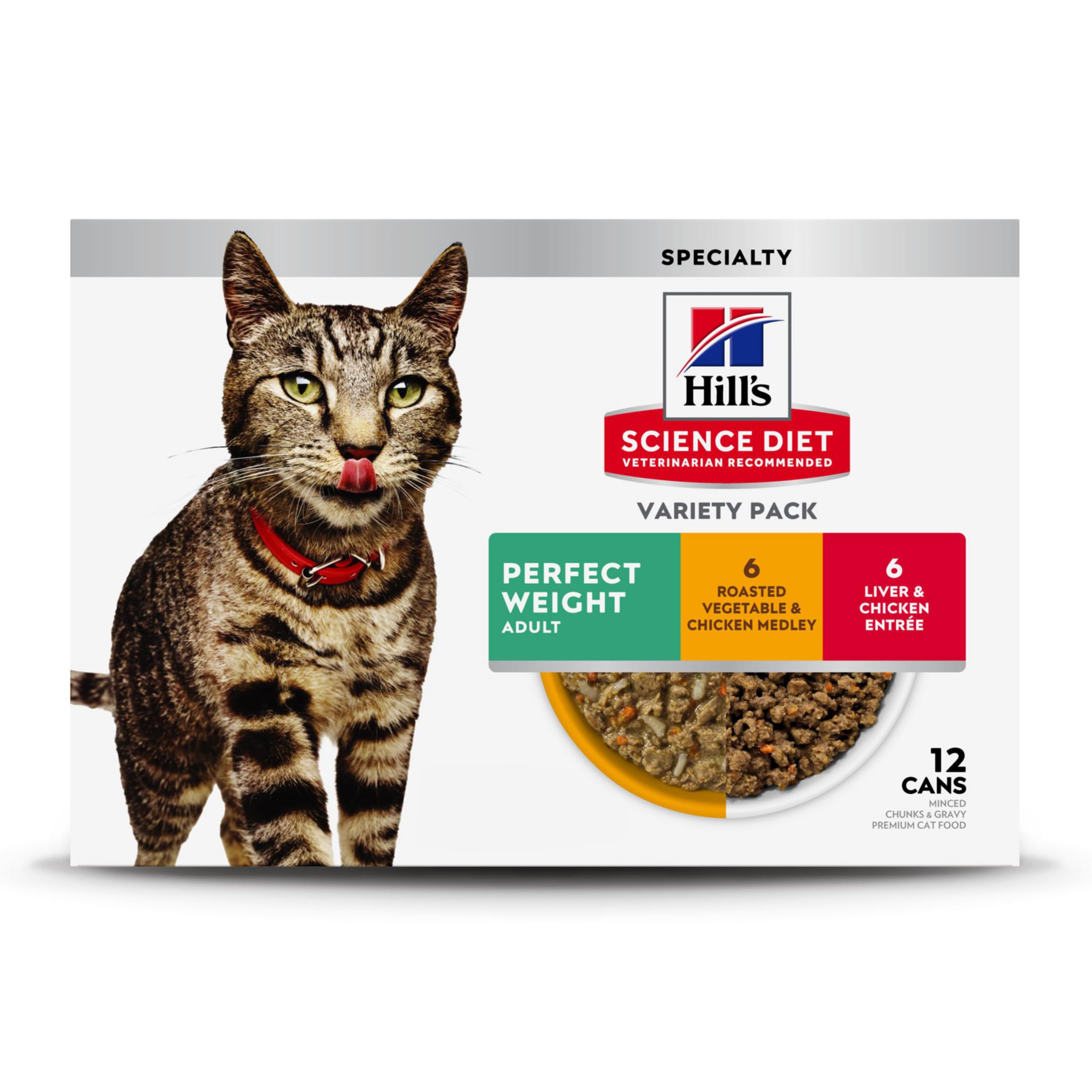 Hills Science Diet Perfect Weight, Adult 1-6, Weight Management Support, Wet Cat Food, Variety Pack: Liver & Chicken Minced; Ch