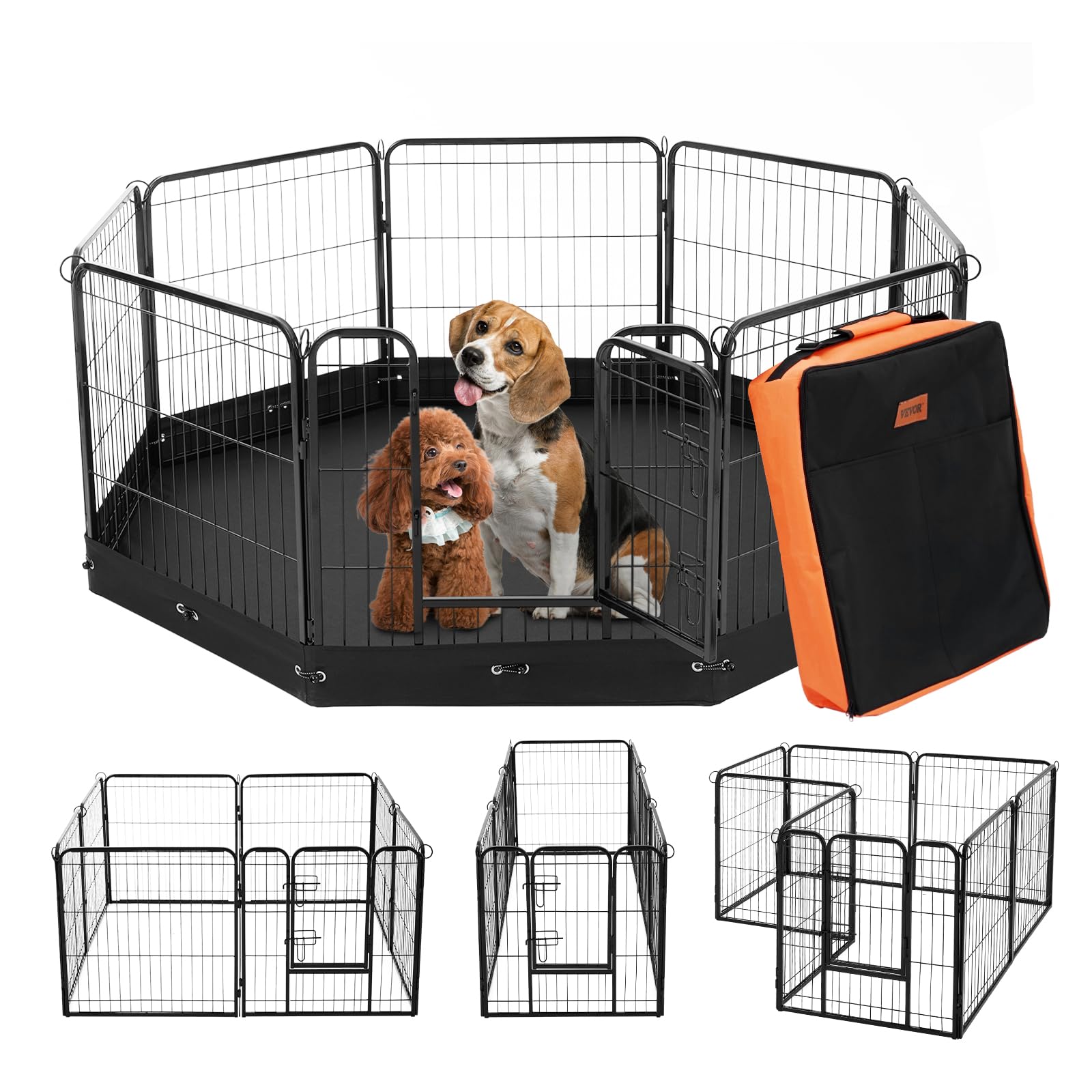 VEVOR Foldable Dog Playpen, 8 Pcs 24 x 24 in Panels Metal Pet Exercise Pen, Dog Fence Indoor and Outdoor Pen with Door, Storage 