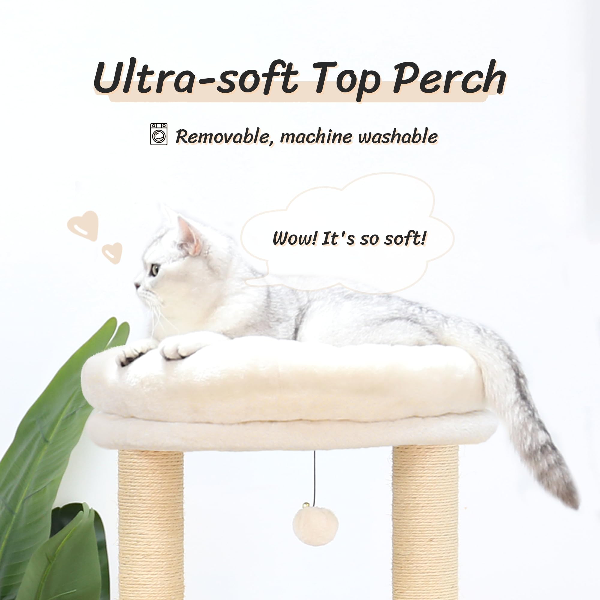 KAMABOKO 53" Modern Cat Tree with Natural Sisal Scratching Posts, Hand-Woven Condo & Top Perch for Indoor Cats - Model KM005